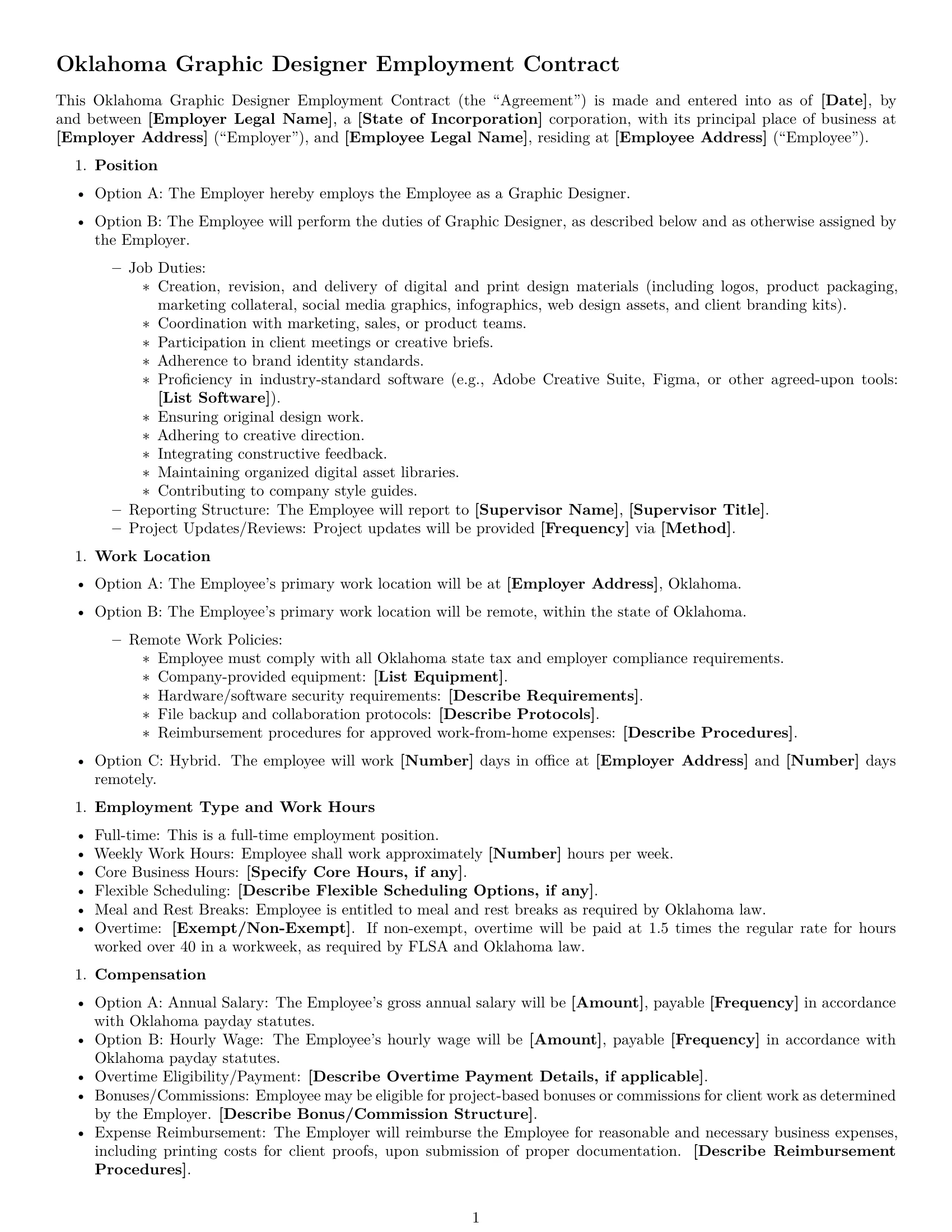 Preview page 1 of Free Oklahoma graphic designer employment contract template