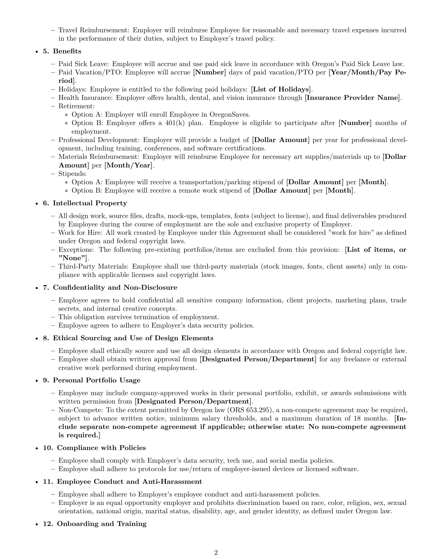 Preview page 2 of Free Oregon graphic designer employment contract template