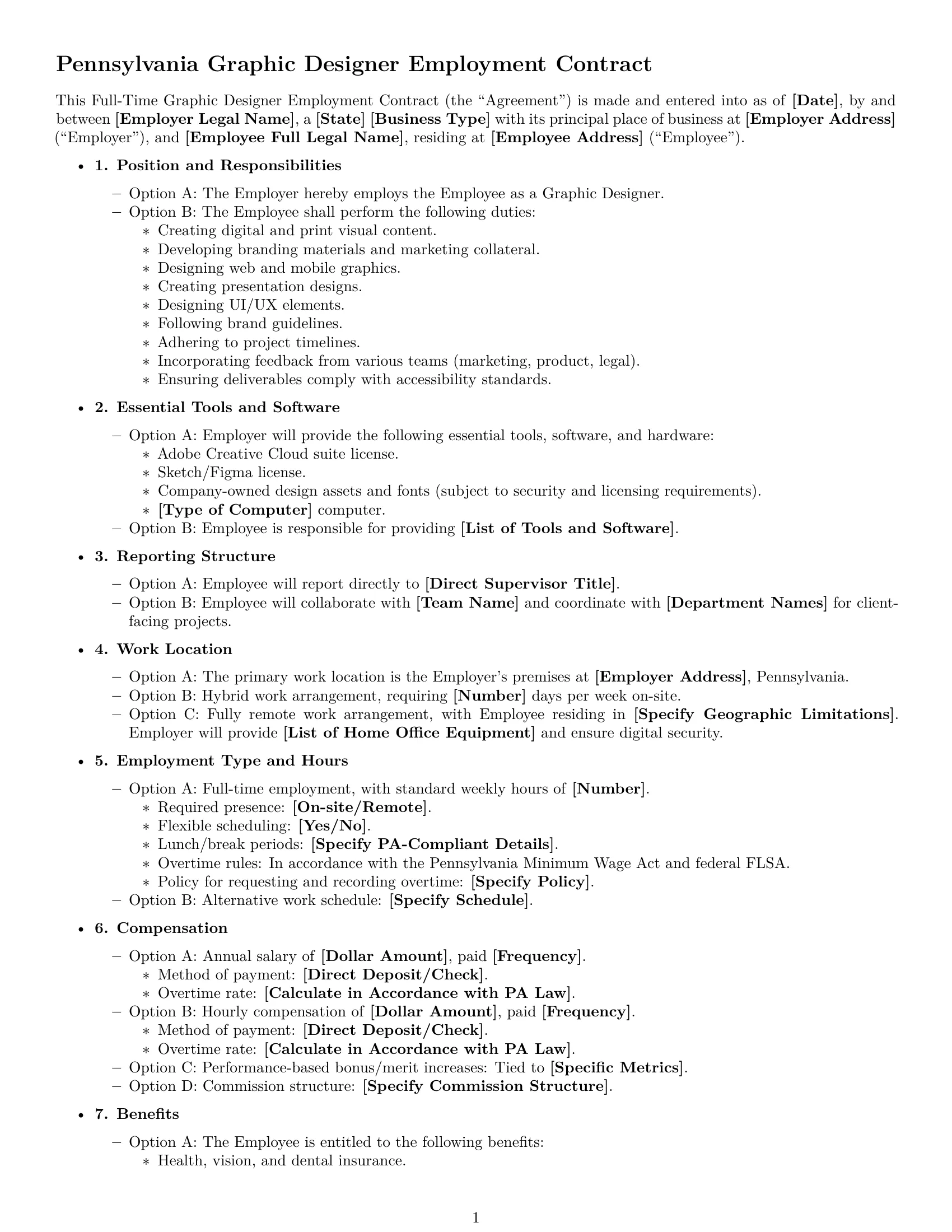 Preview page 1 of Free Pennsylvania graphic designer employment contract template