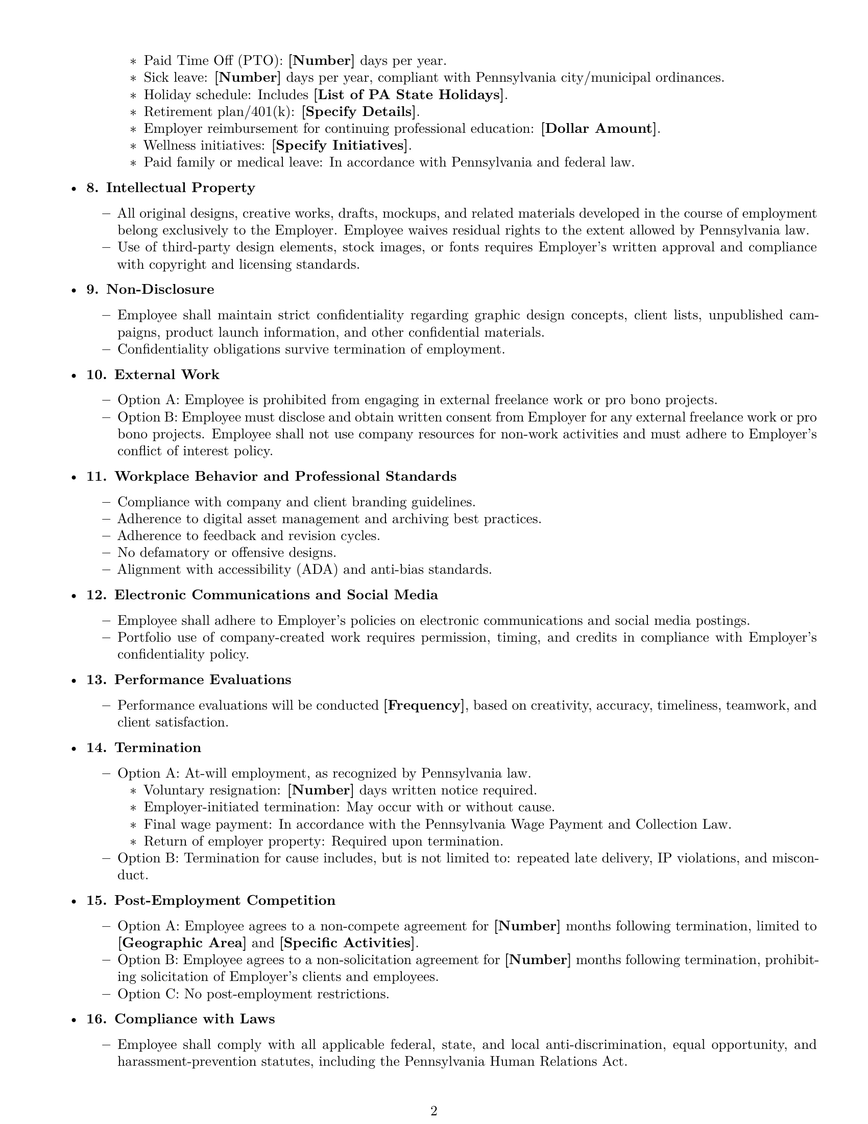 Preview page 2 of Free Pennsylvania graphic designer employment contract template