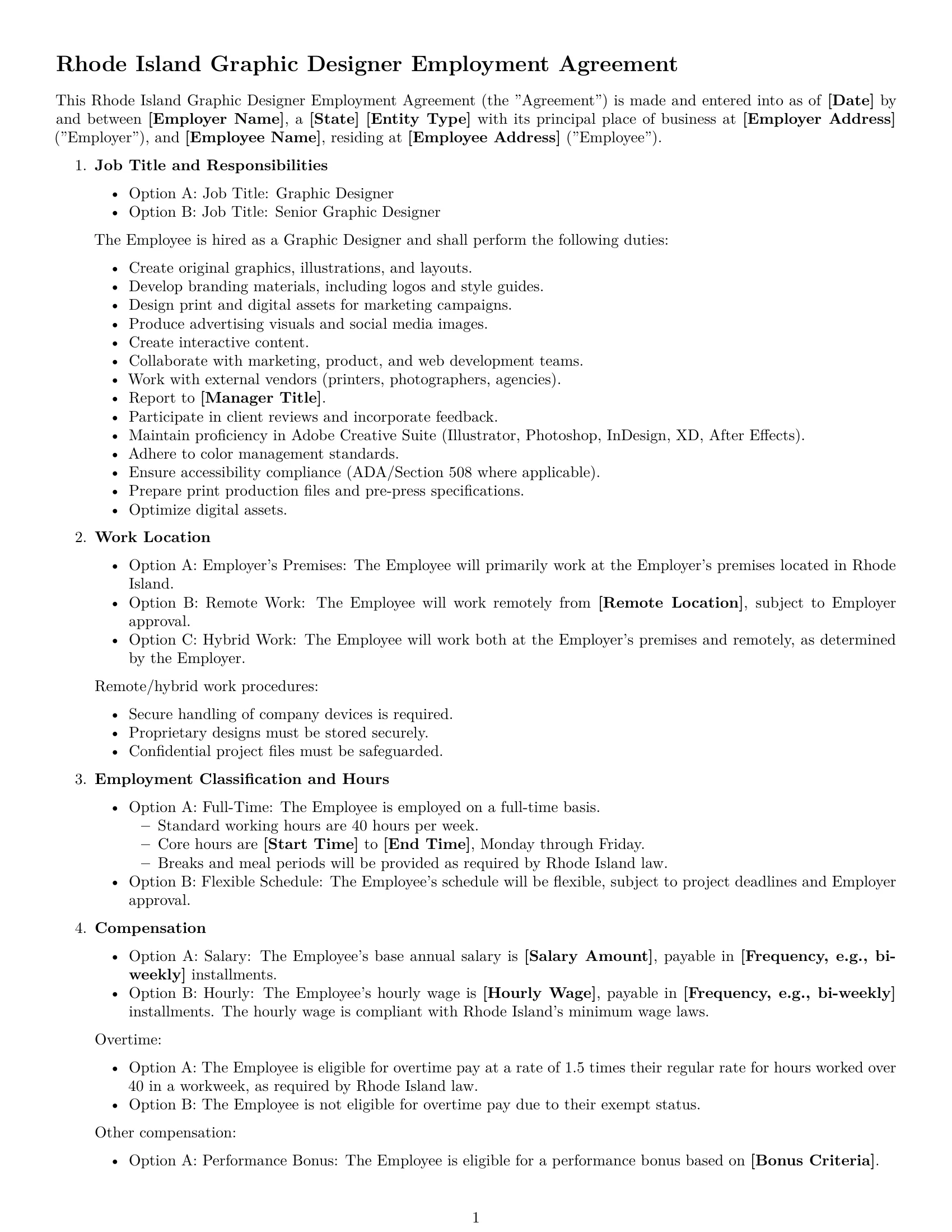Preview page 1 of Free Rhode Island graphic designer employment contract template