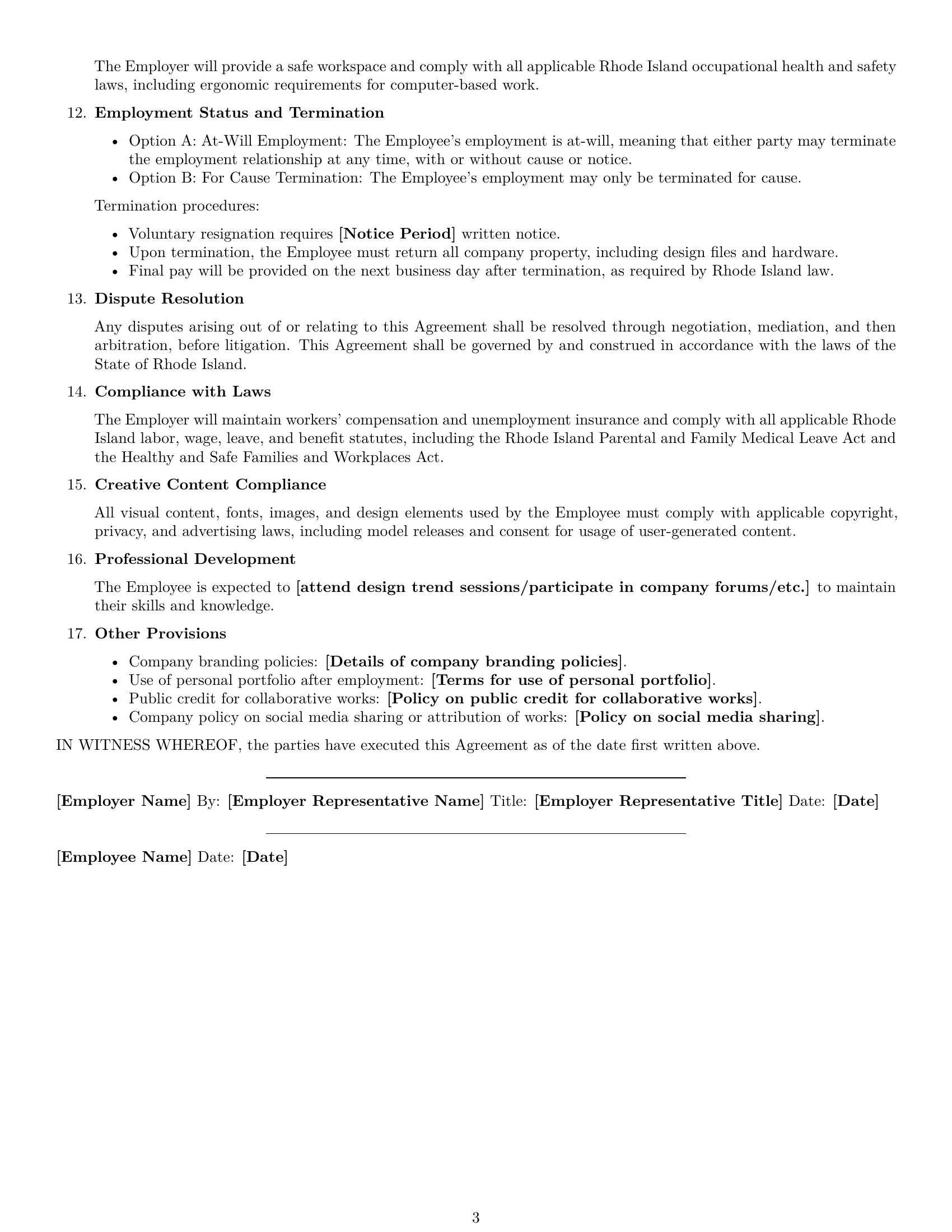 Preview page 3 of Free Rhode Island graphic designer employment contract template