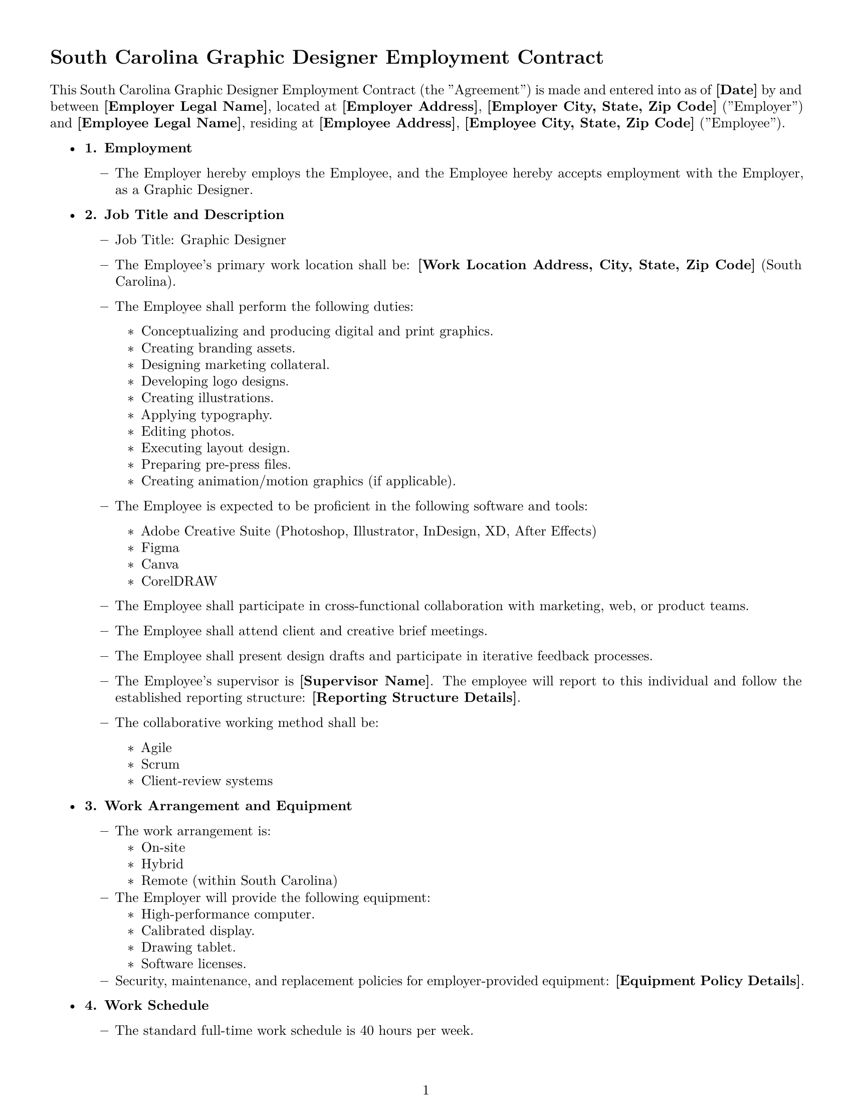 Preview page 1 of Free South Carolina graphic designer employment contract template