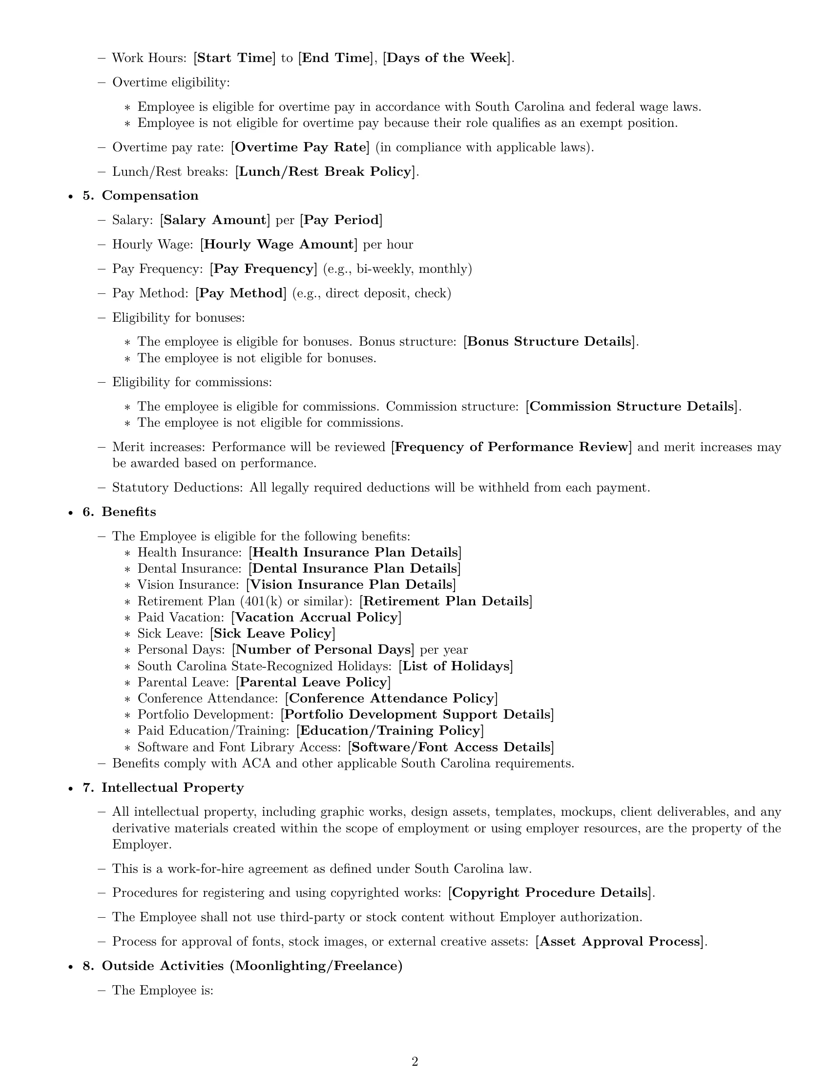 Preview page 2 of Free South Carolina graphic designer employment contract template