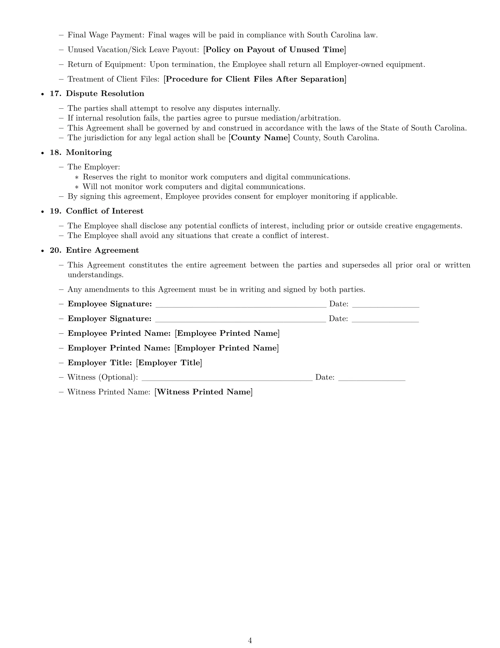 Preview page 4 of Free South Carolina graphic designer employment contract template