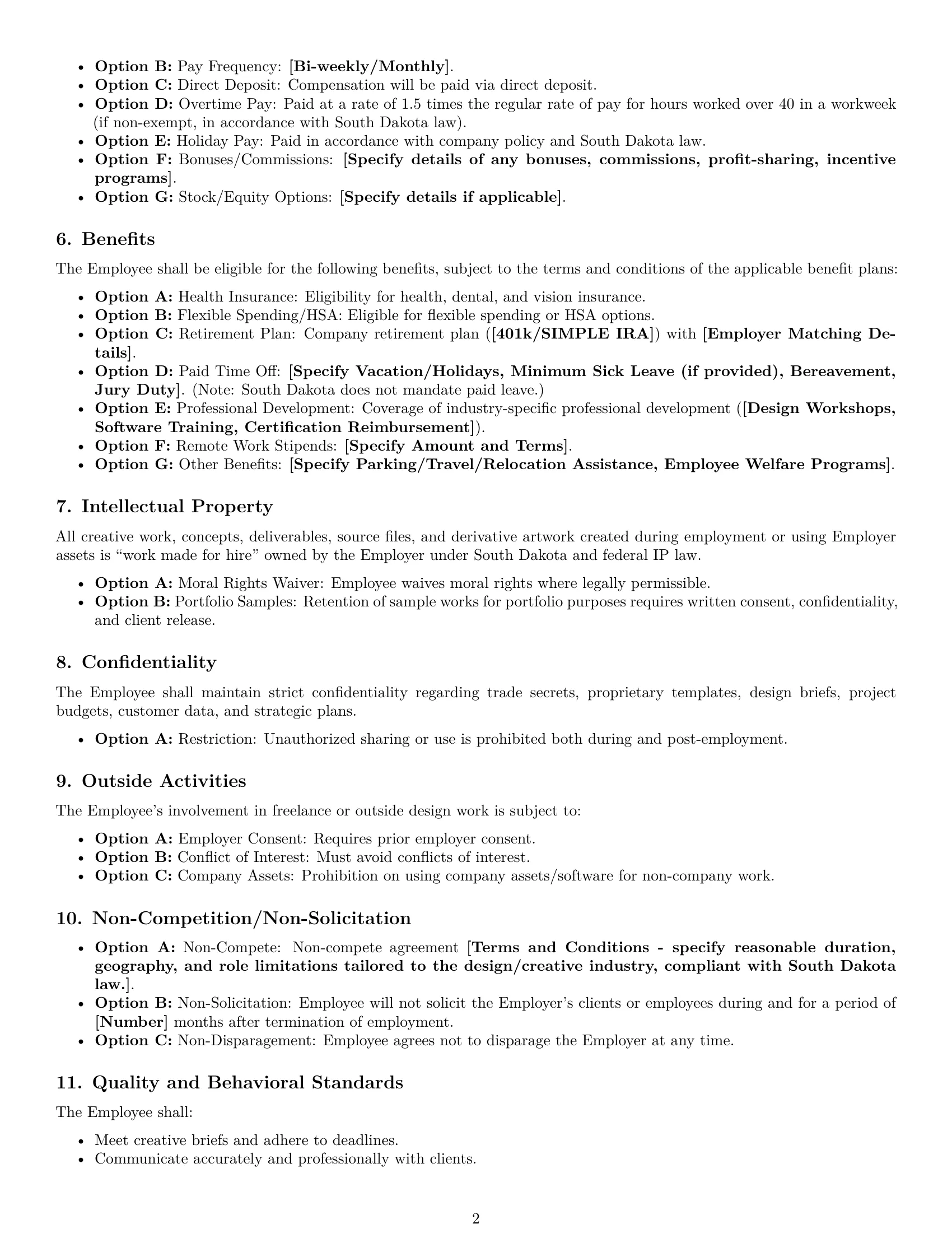 Preview page 2 of Free South Dakota graphic designer employment contract template