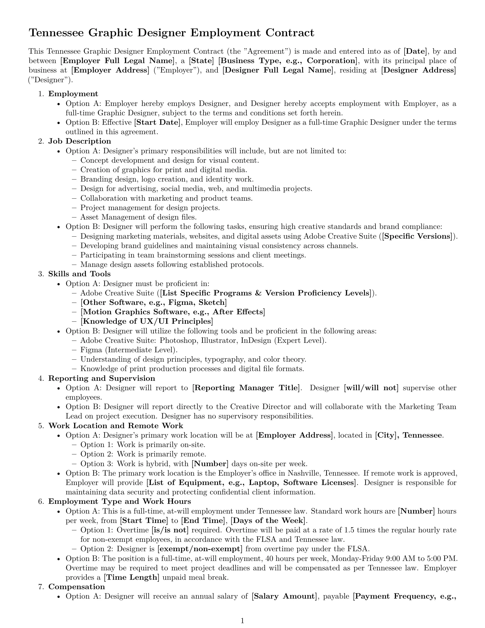 Preview page 1 of Free Tennessee graphic designer employment contract template