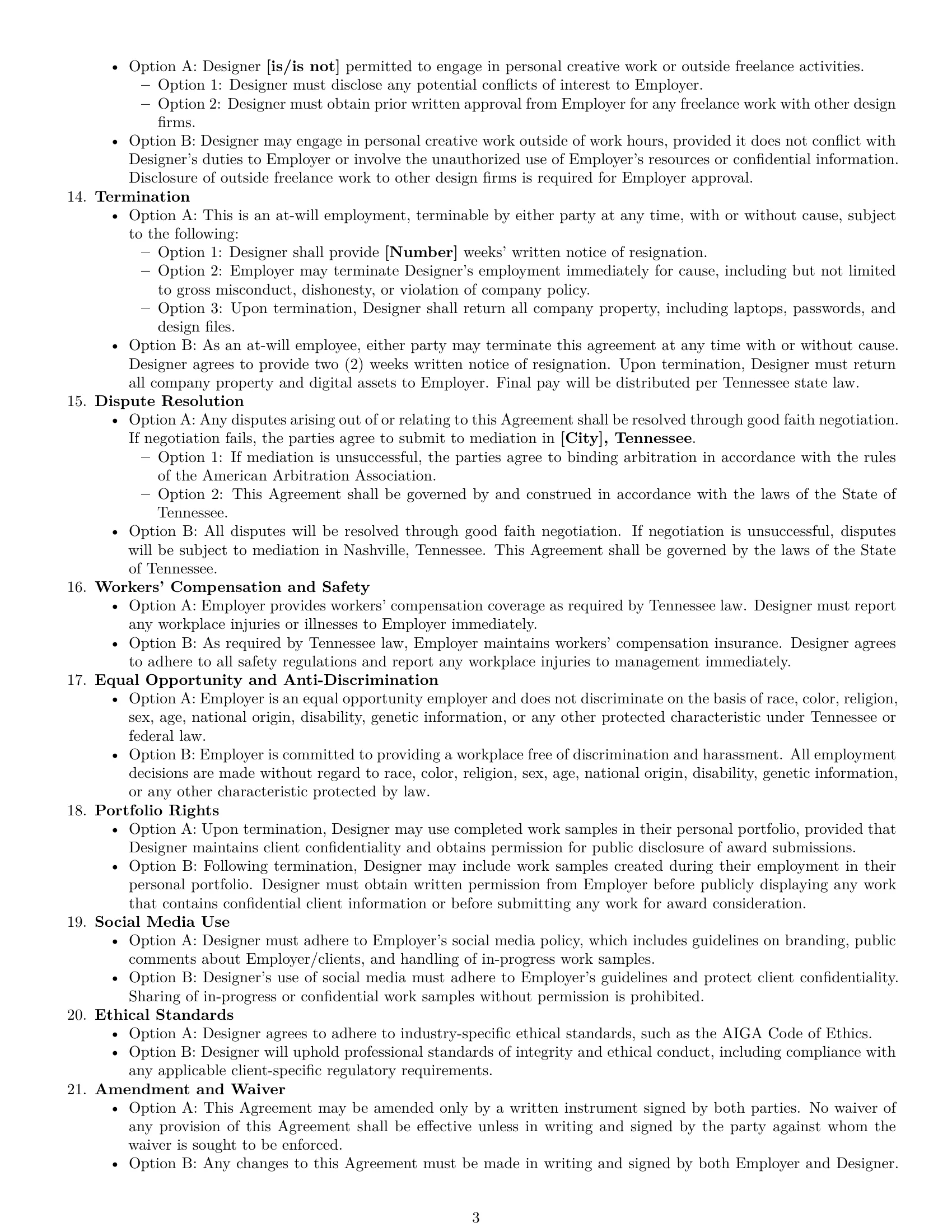Preview page 3 of Free Tennessee graphic designer employment contract template