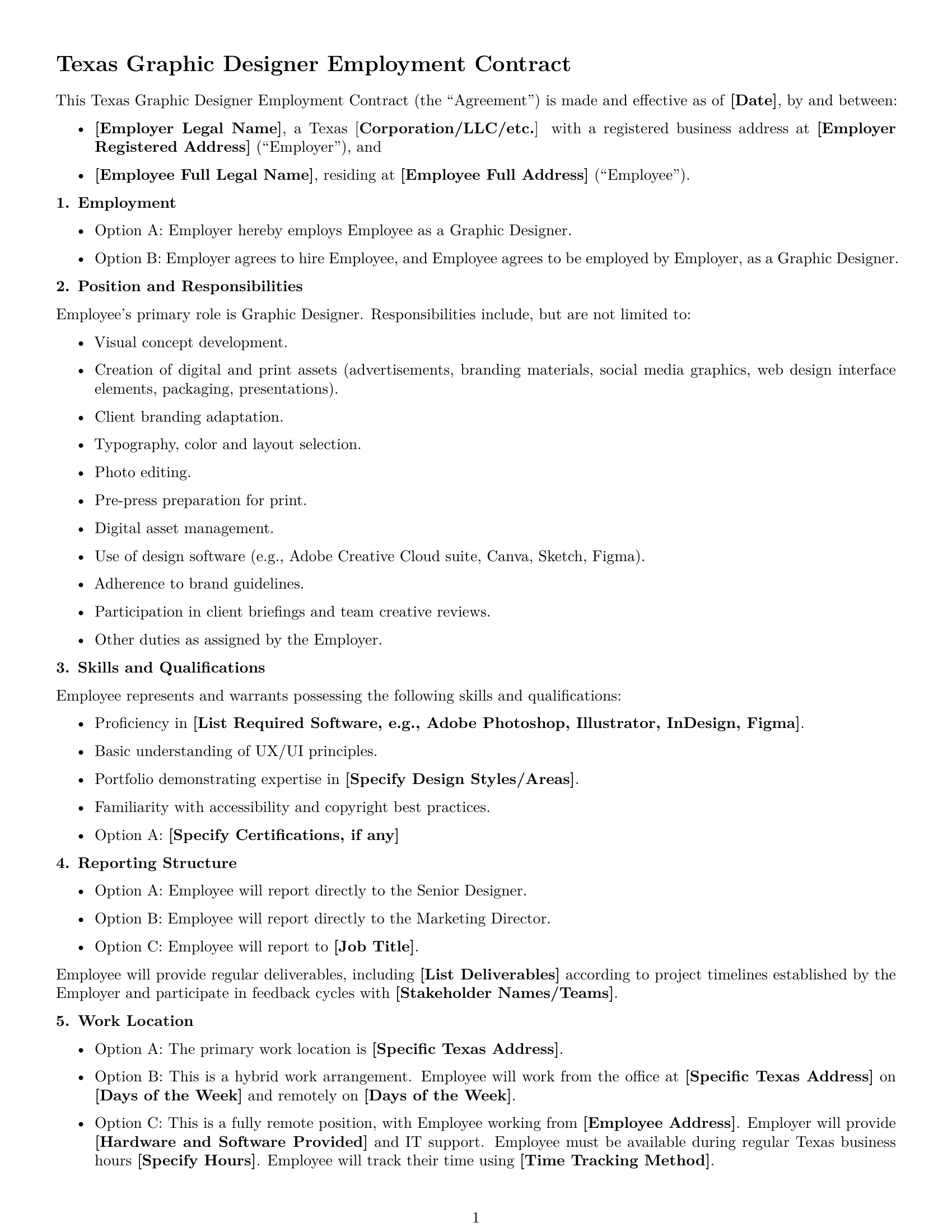 Preview page 1 of Free Texas graphic designer employment contract template