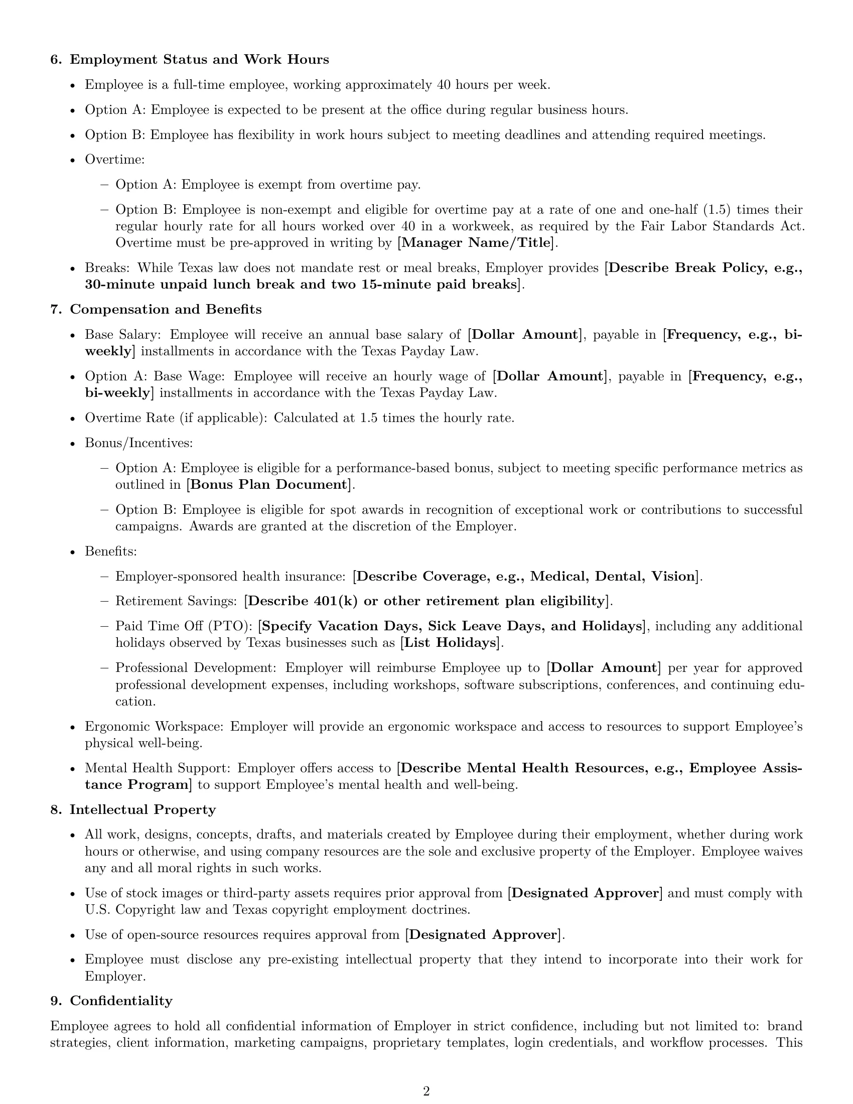 Preview page 2 of Free Texas graphic designer employment contract template