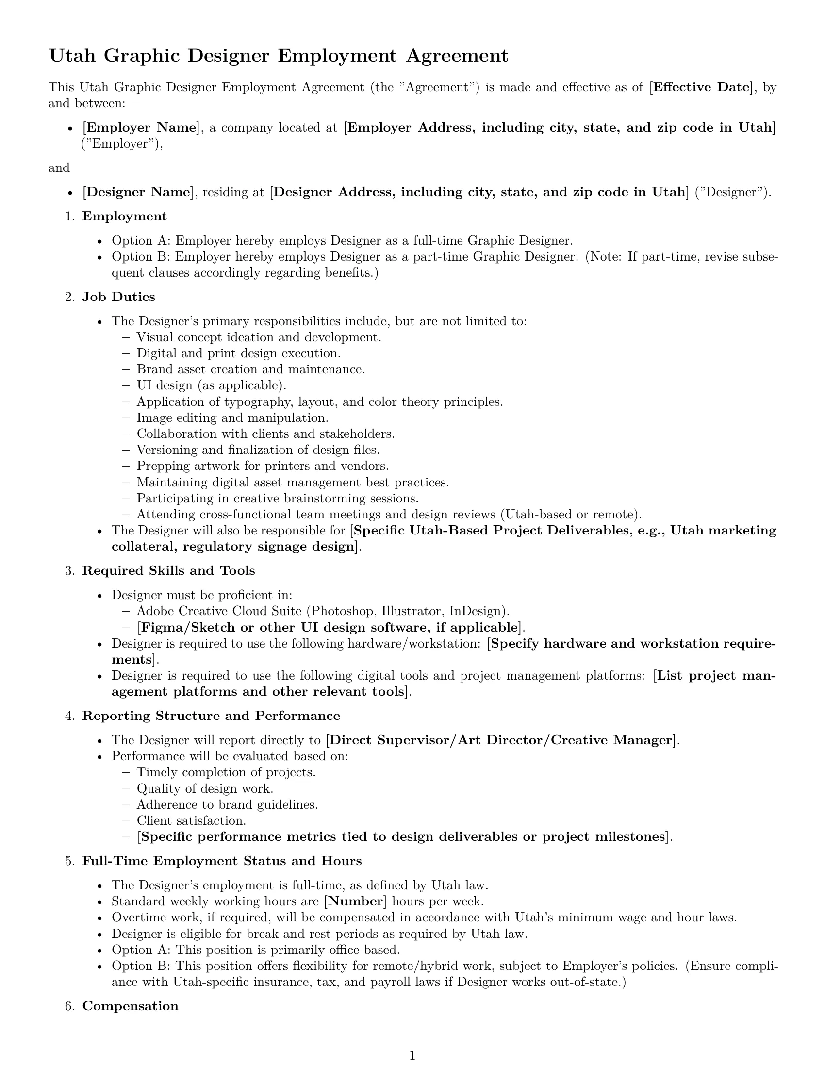 Preview page 1 of Free Utah graphic designer employment contract template