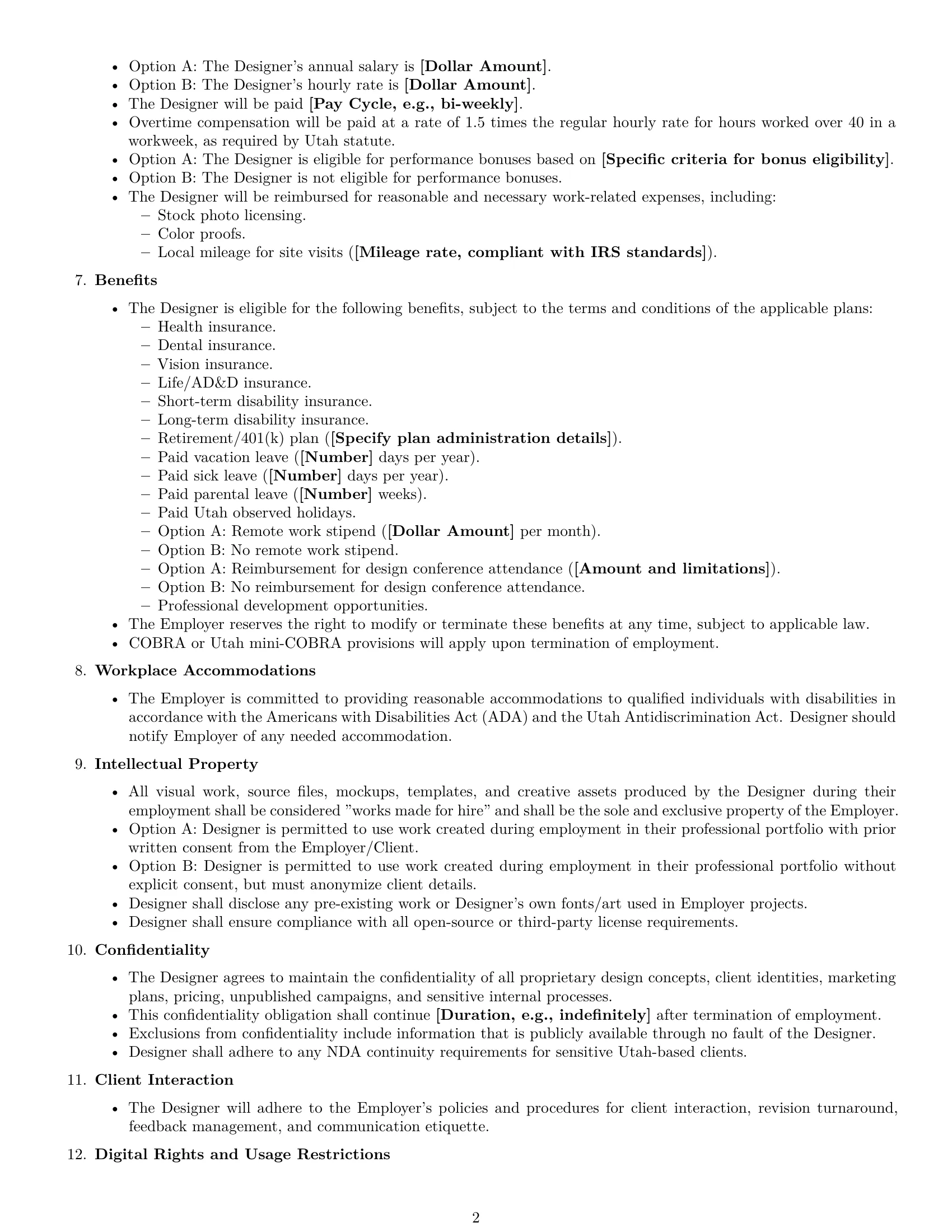 Preview page 2 of Free Utah graphic designer employment contract template