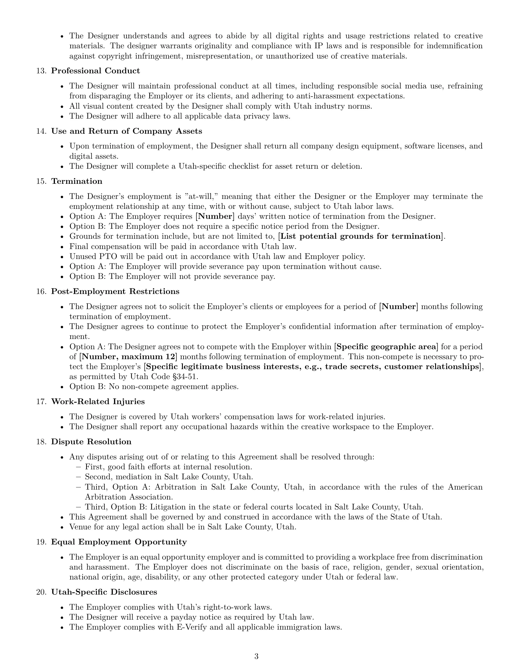 Preview page 3 of Free Utah graphic designer employment contract template