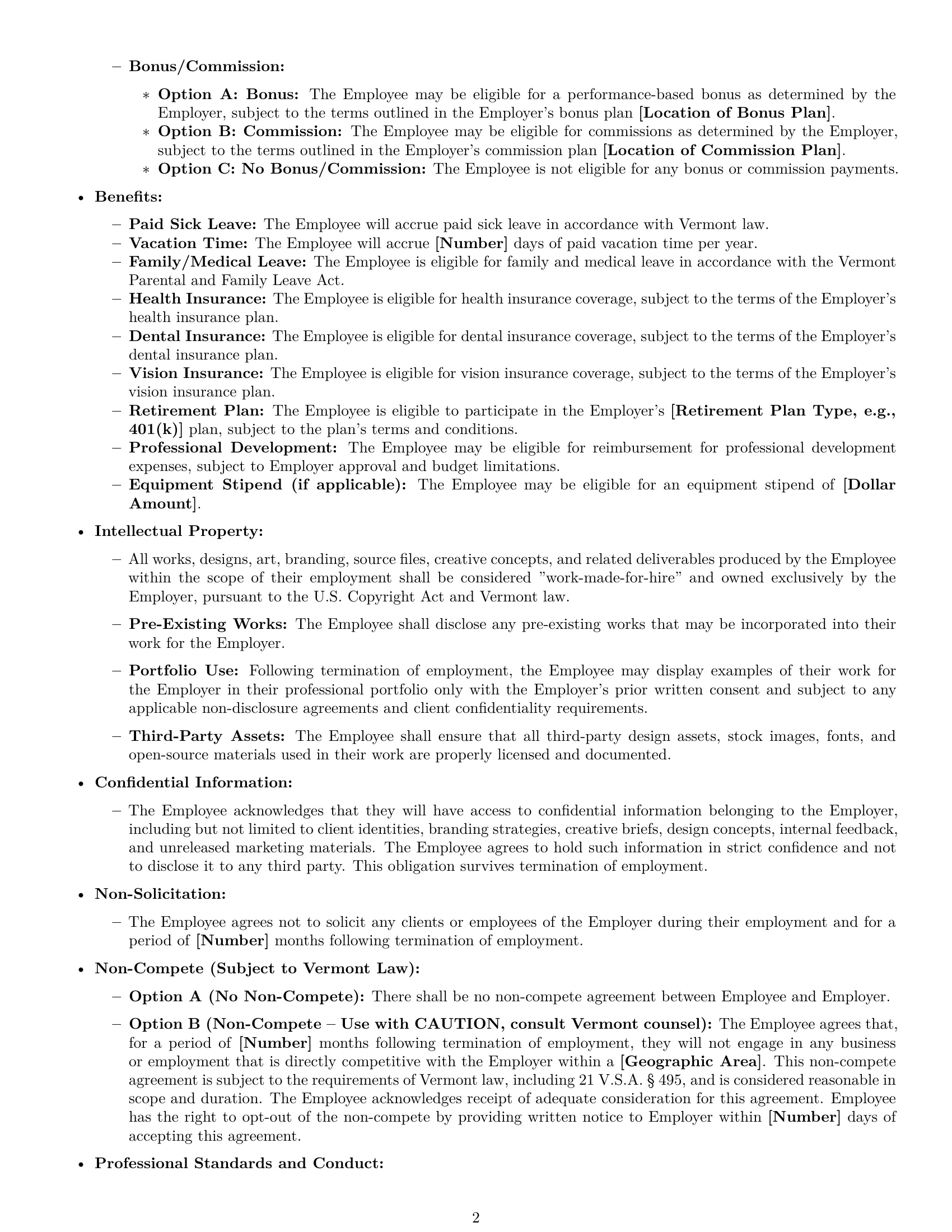Preview page 2 of Free Vermont graphic designer employment contract template