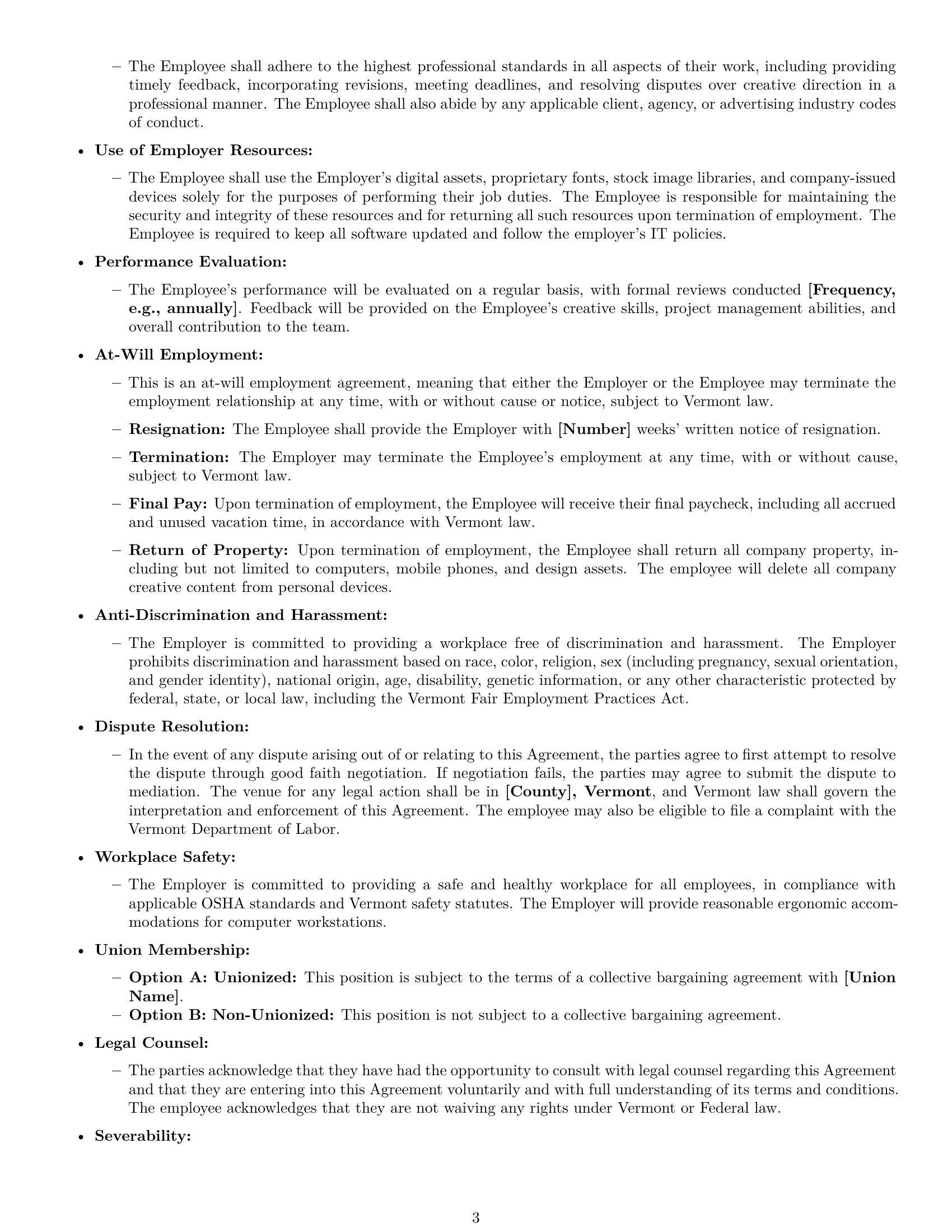Preview page 3 of Free Vermont graphic designer employment contract template