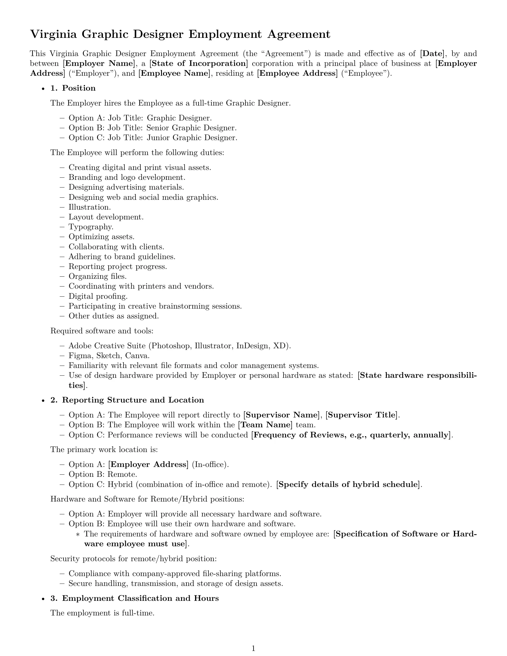 Preview page 1 of Free Virginia graphic designer employment contract template