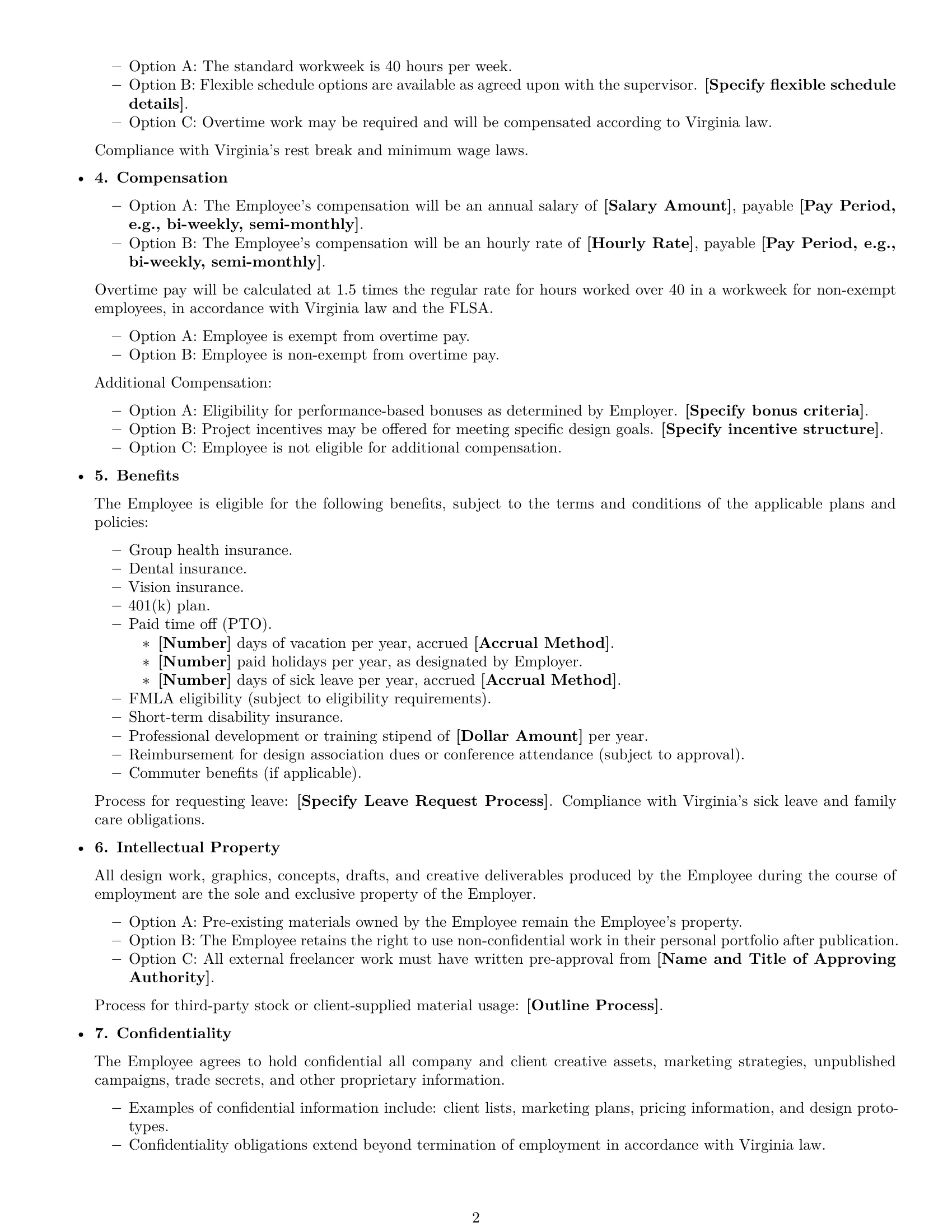 Preview page 2 of Free Virginia graphic designer employment contract template