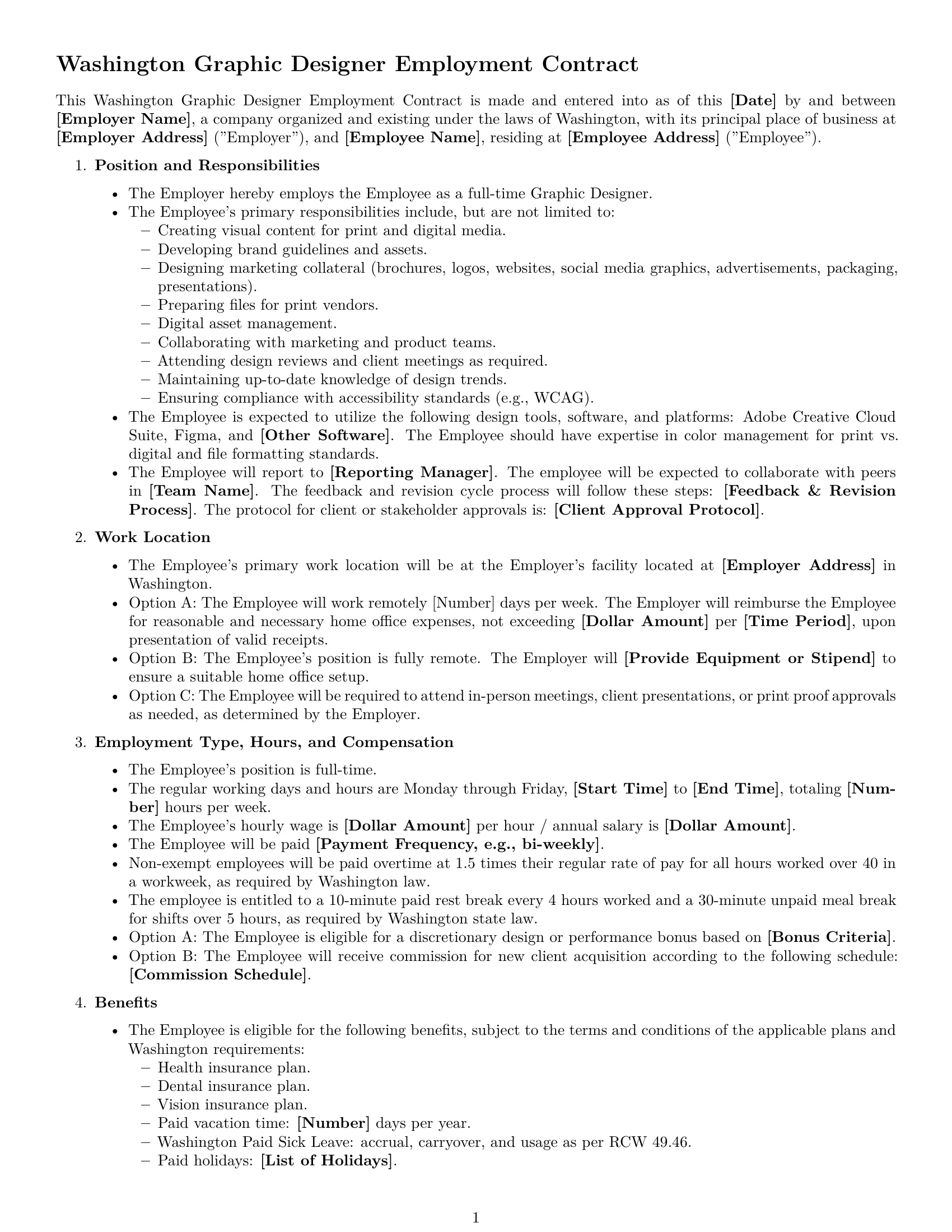 Preview page 1 of Free Washington graphic designer employment contract template