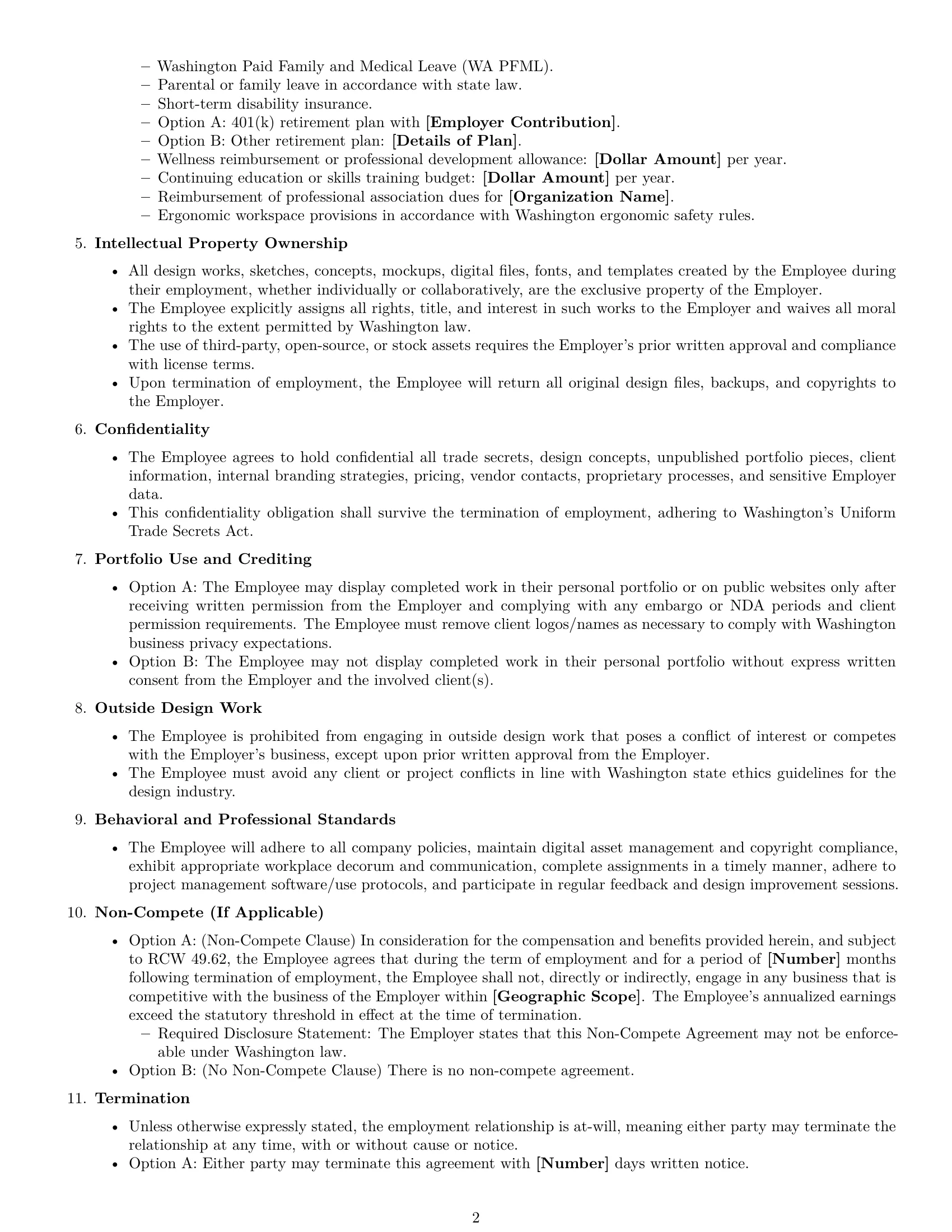 Preview page 2 of Free Washington graphic designer employment contract template