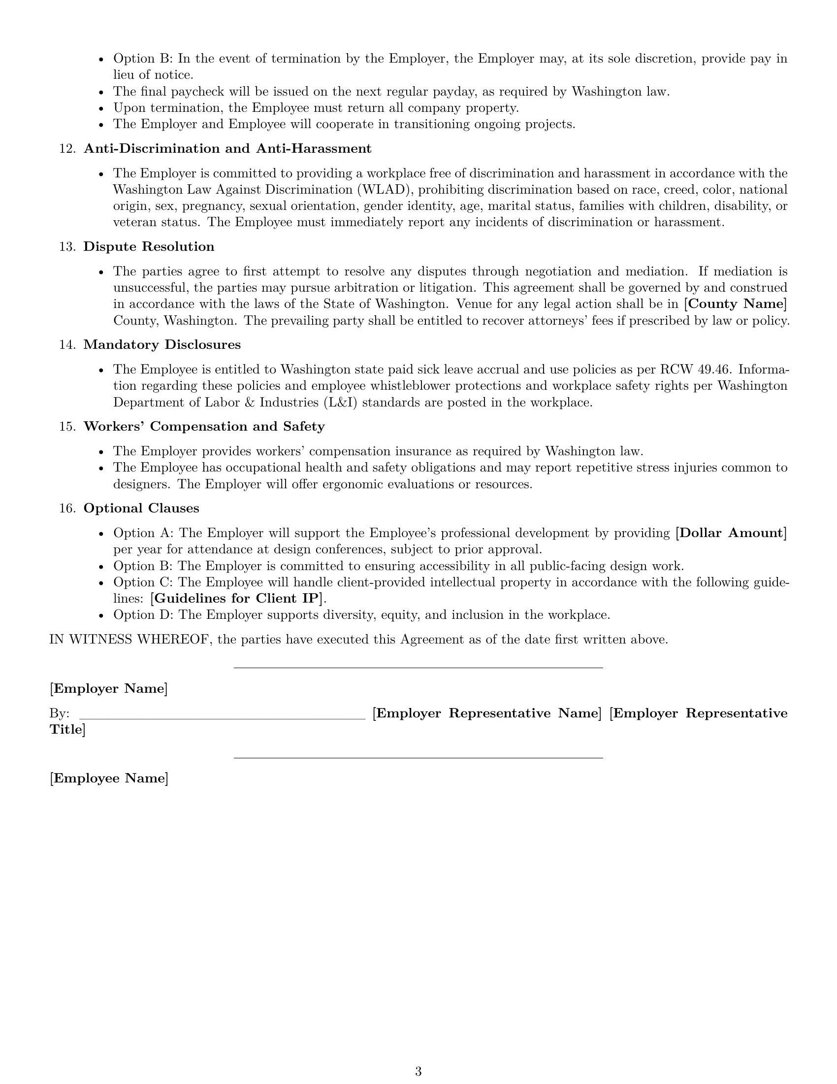 Preview page 3 of Free Washington graphic designer employment contract template