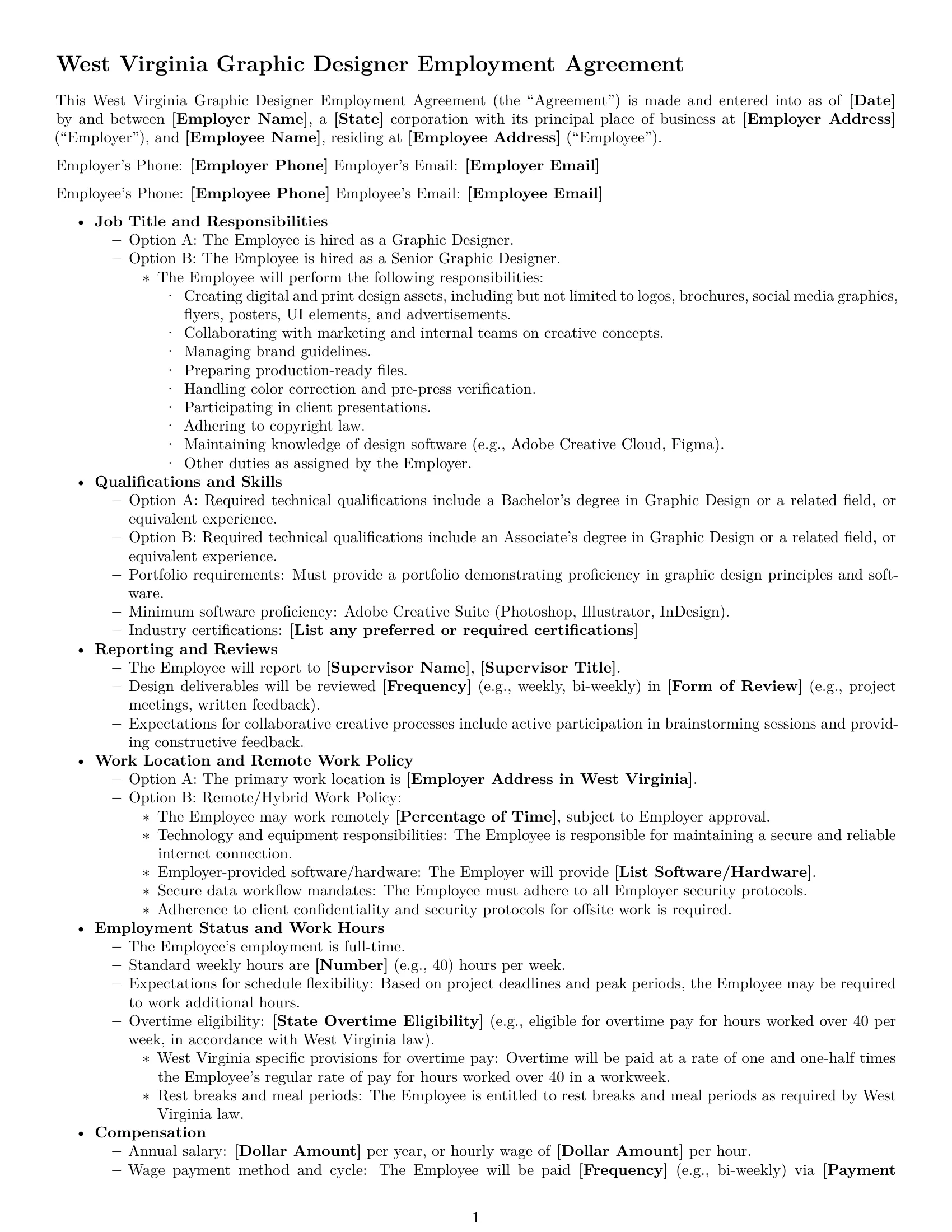 Preview page 1 of Free West Virginia graphic designer employment contract template