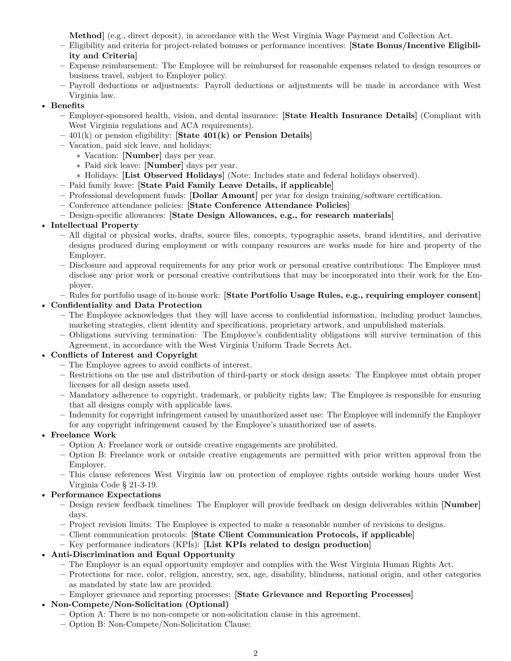 Preview page 2 of Free West Virginia graphic designer employment contract template