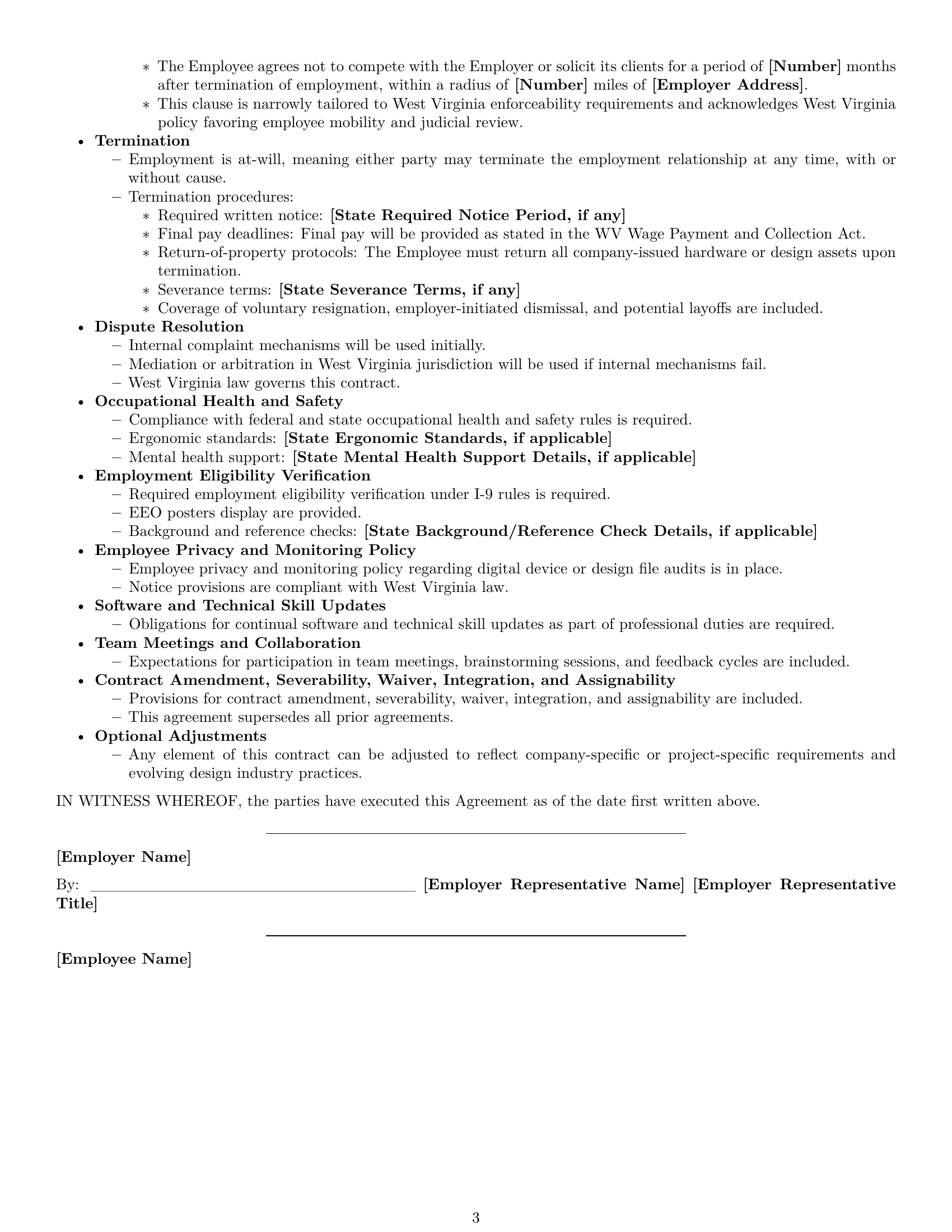 Preview page 3 of Free West Virginia graphic designer employment contract template