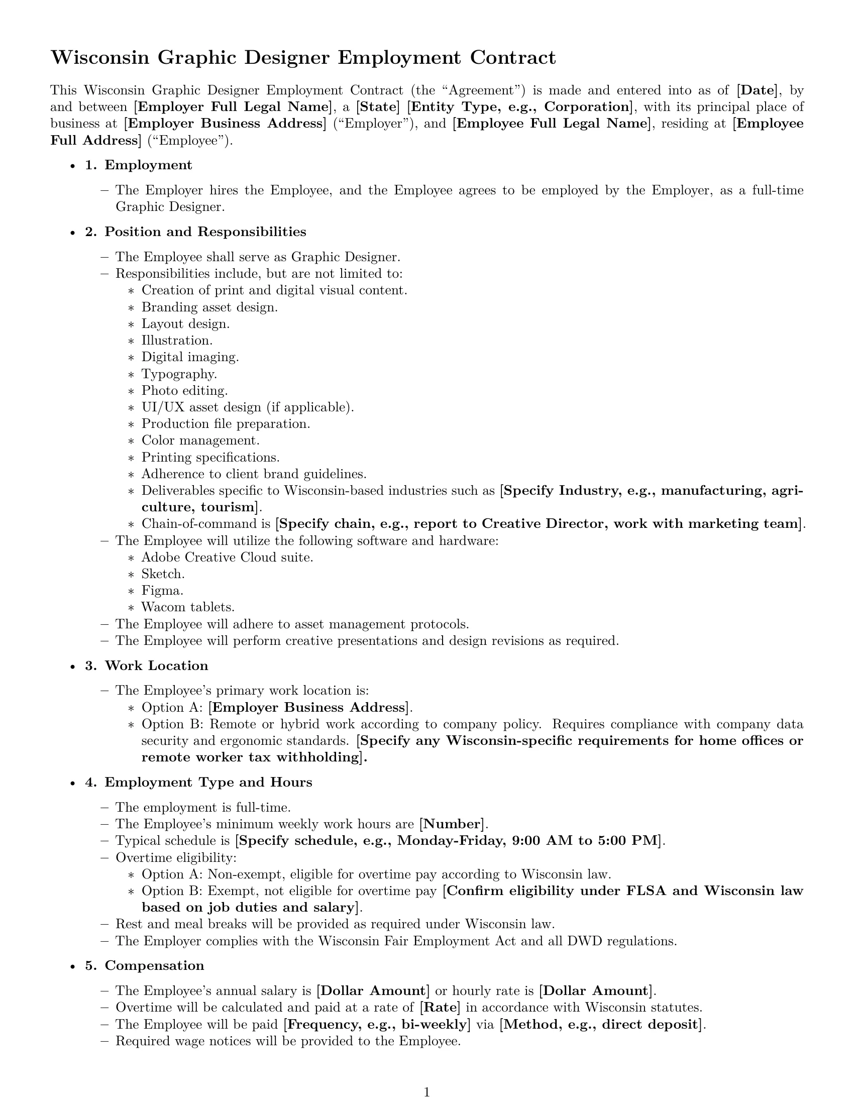 Preview page 1 of Free Wisconsin graphic designer employment contract template