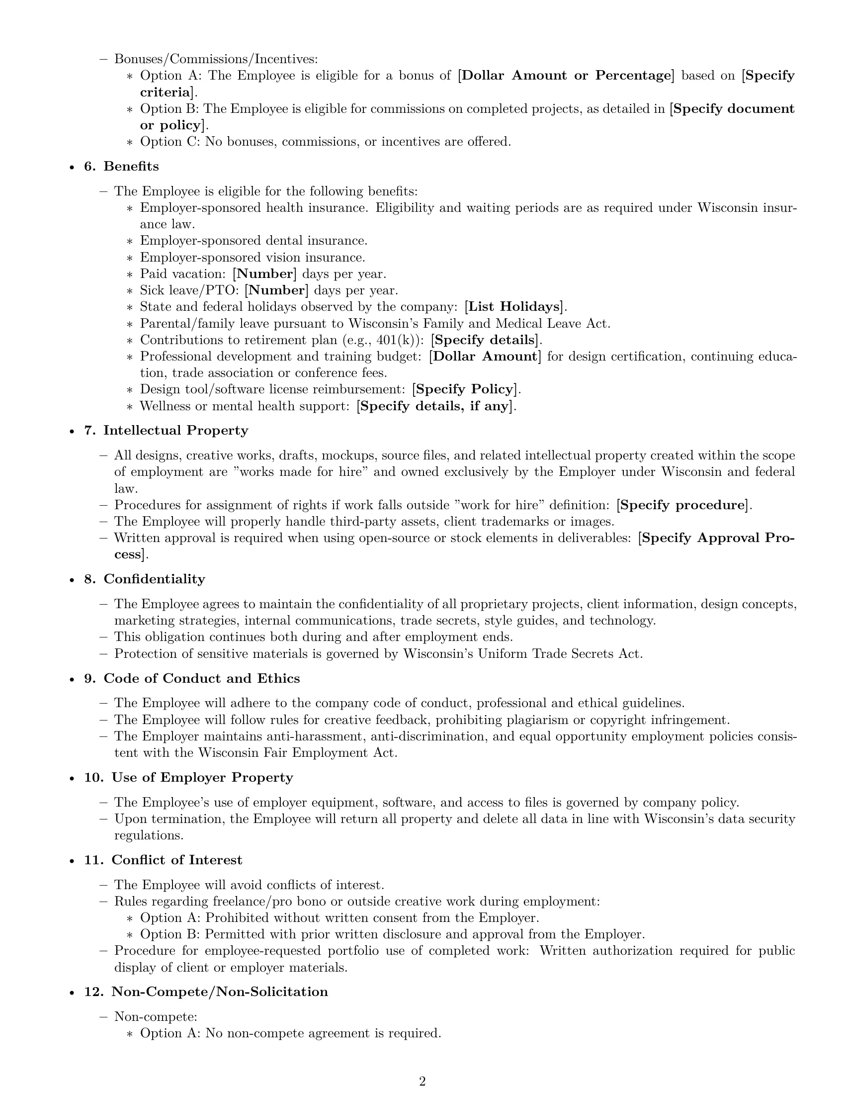 Preview page 2 of Free Wisconsin graphic designer employment contract template
