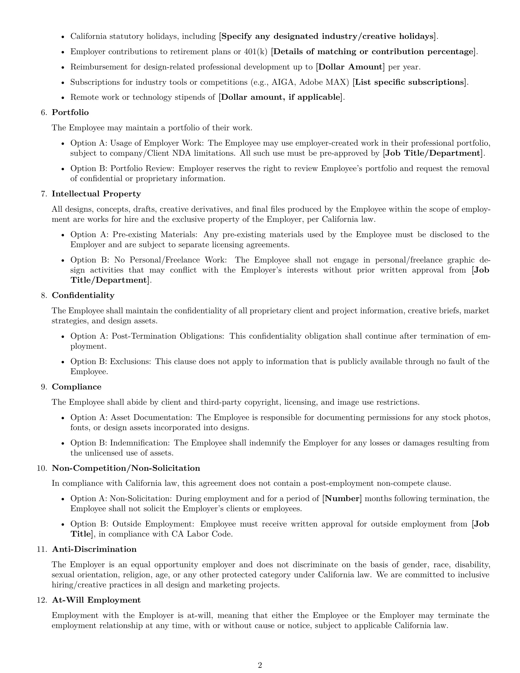 Preview page 2 of Free California graphic designer employment contract template
