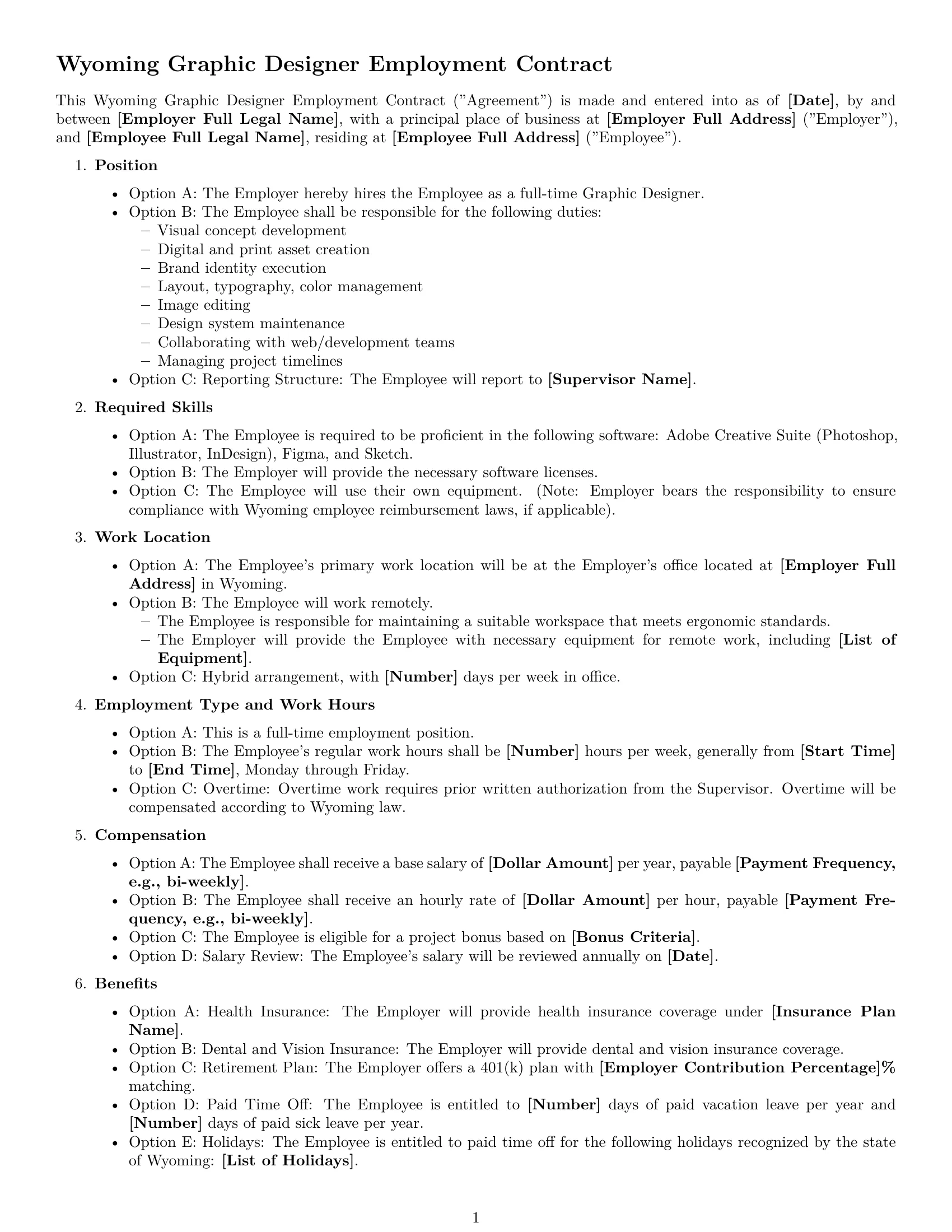 Preview page 1 of Free Wyoming graphic designer employment contract template