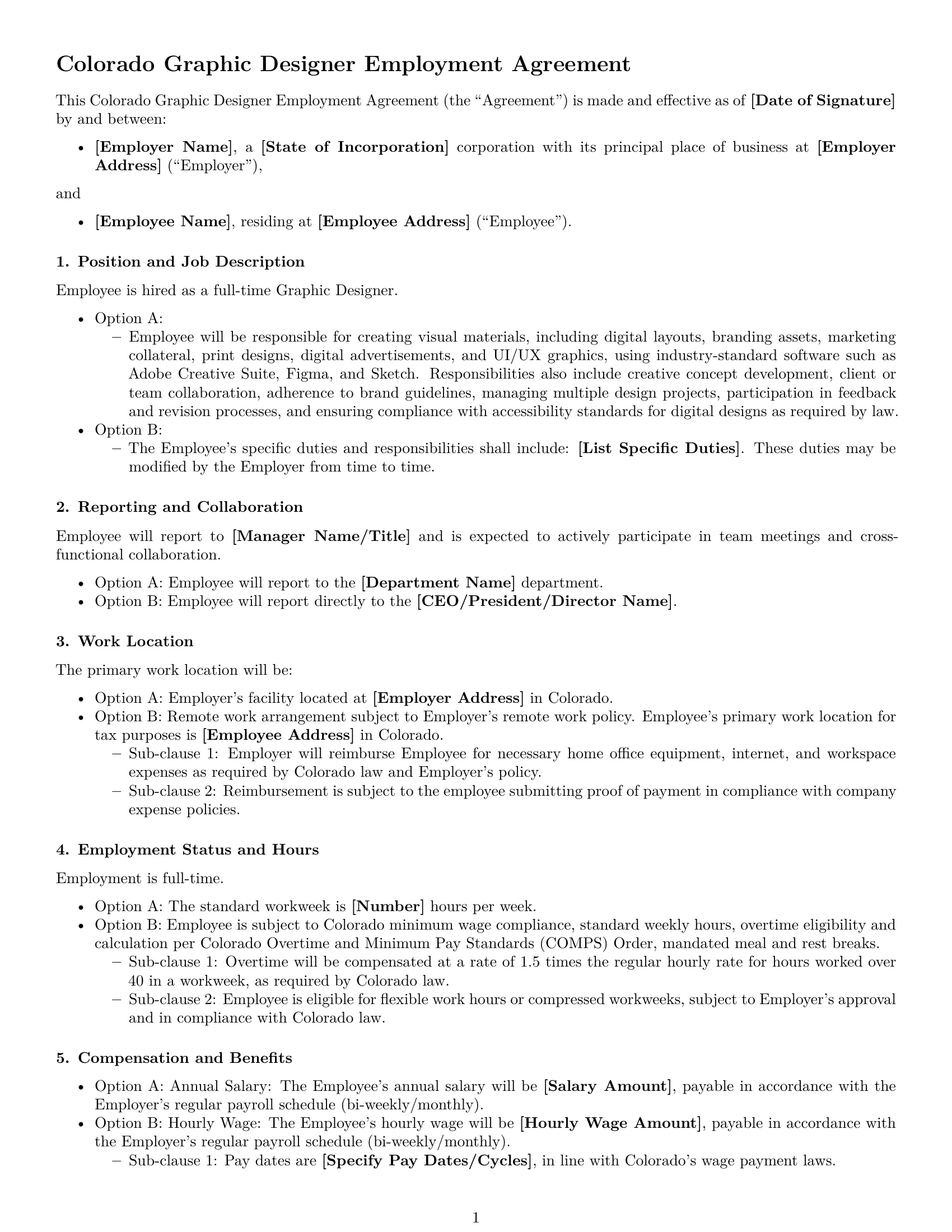 Preview page 1 of Free Colorado graphic designer employment contract template