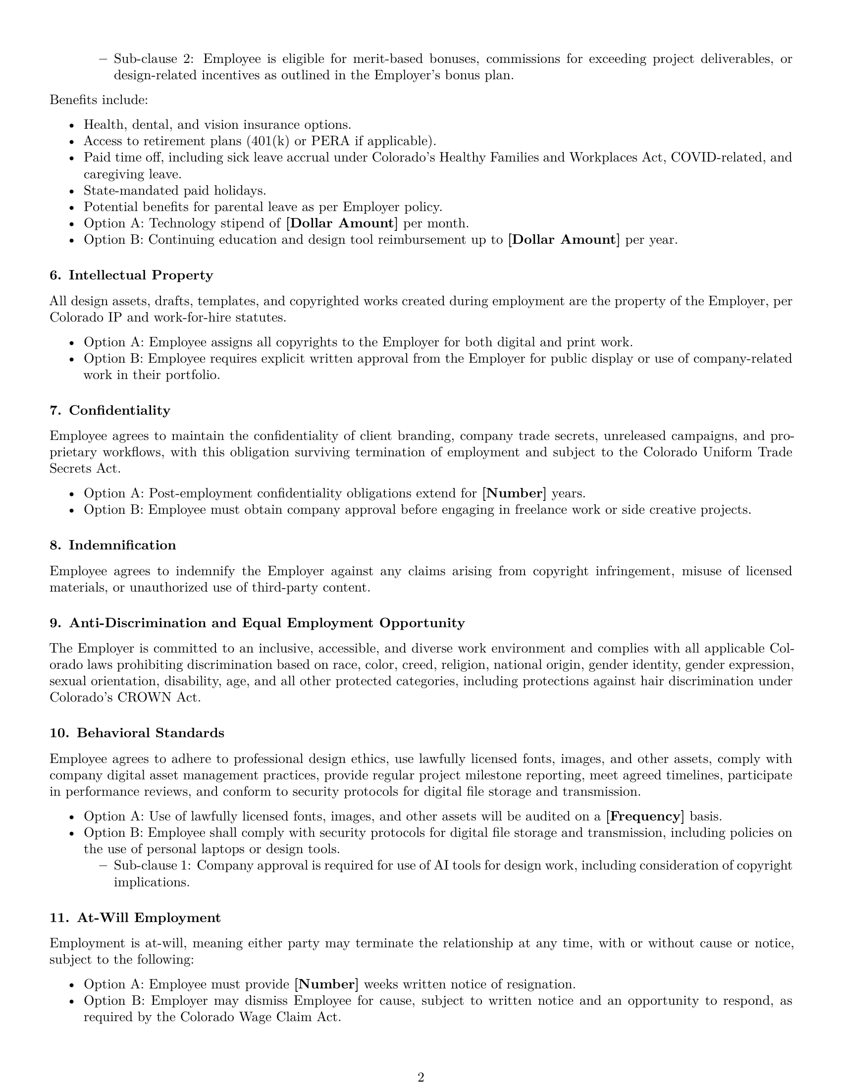Preview page 2 of Free Colorado graphic designer employment contract template
