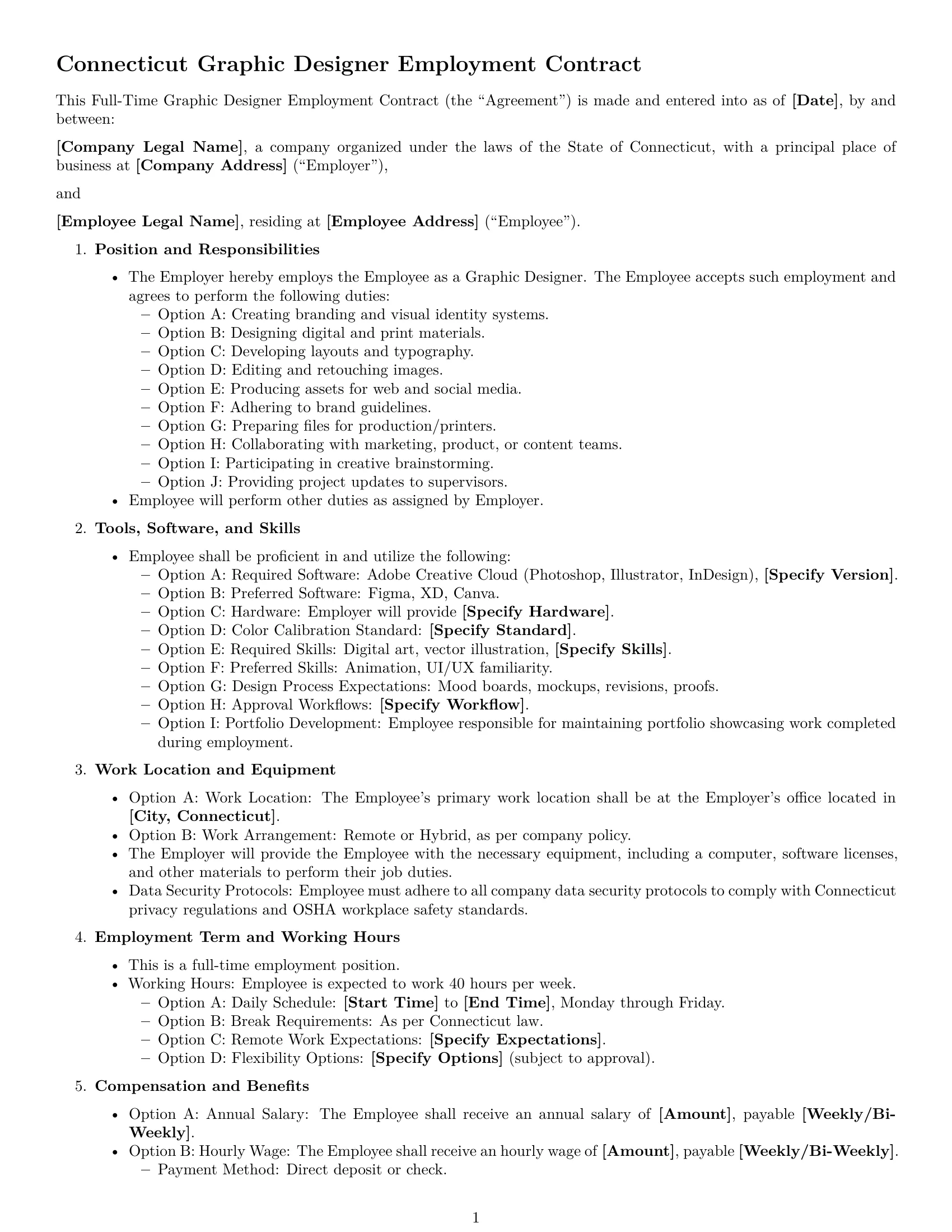 Preview page 1 of Free Connecticut graphic designer employment contract template