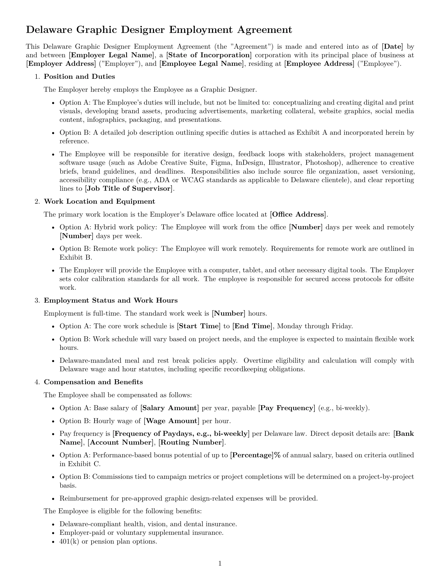 Preview page 1 of Free Delaware graphic designer employment contract template
