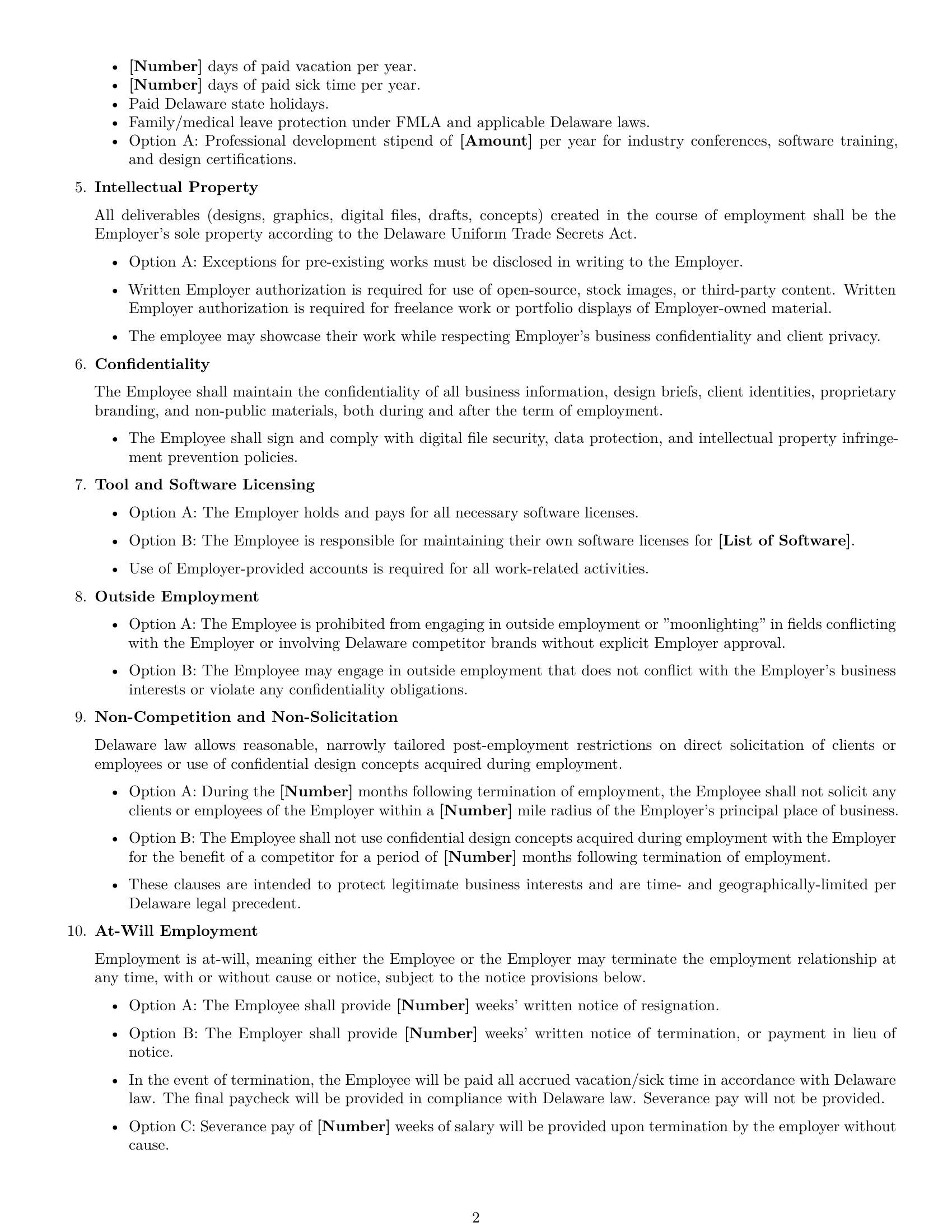 Preview page 2 of Free Delaware graphic designer employment contract template