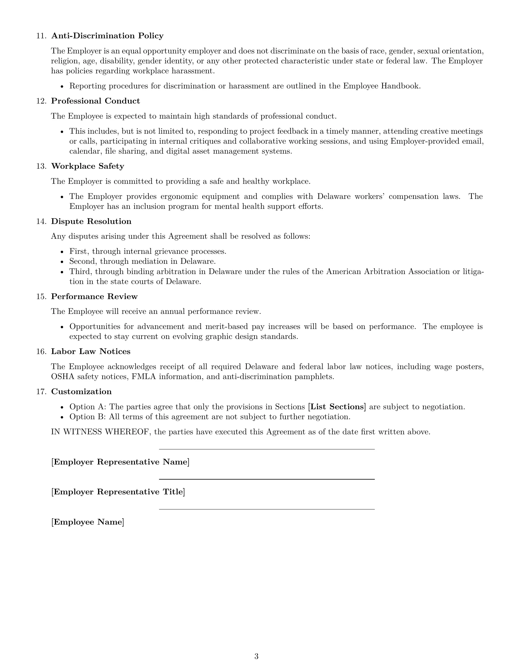 Preview page 3 of Free Delaware graphic designer employment contract template