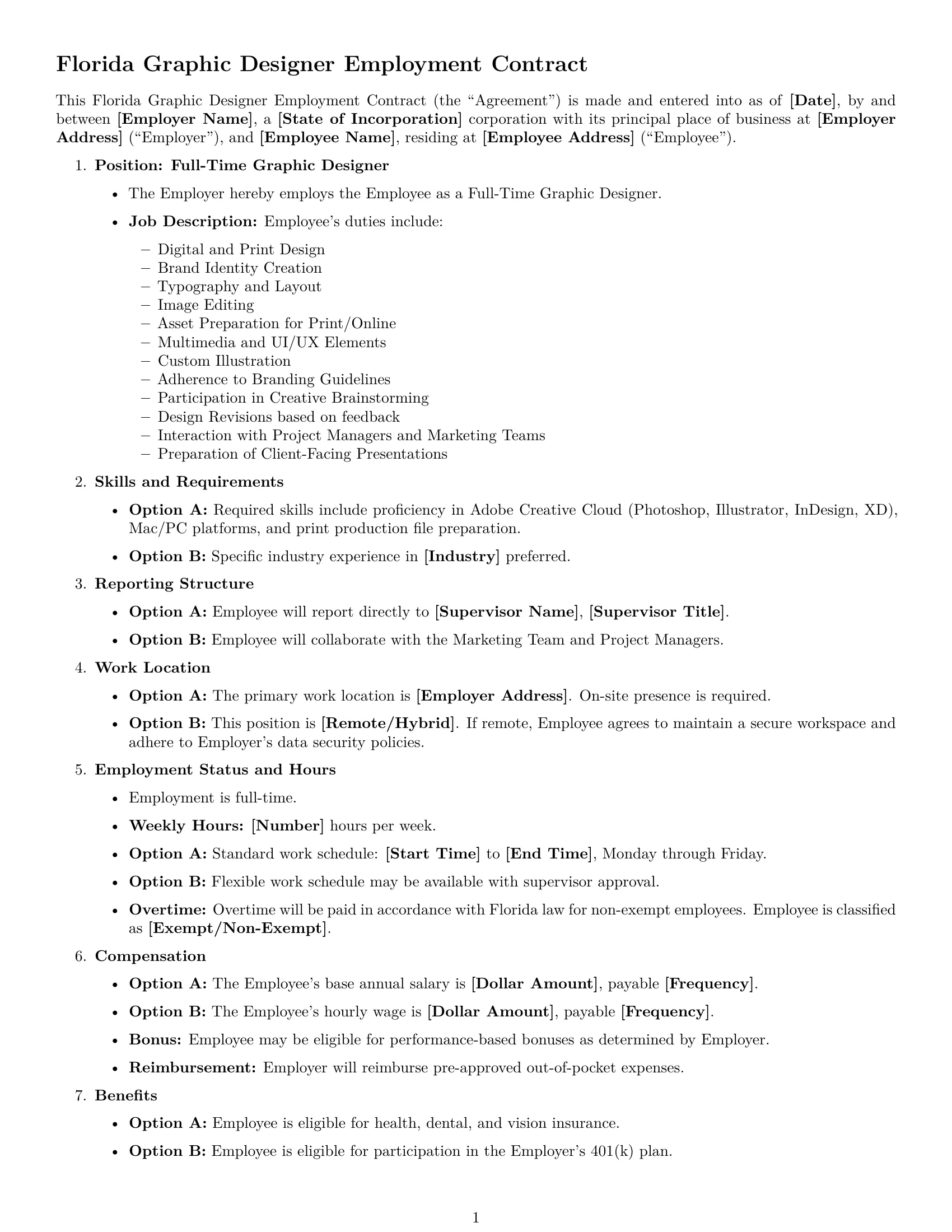 Preview page 1 of Free Florida graphic designer employment contract template