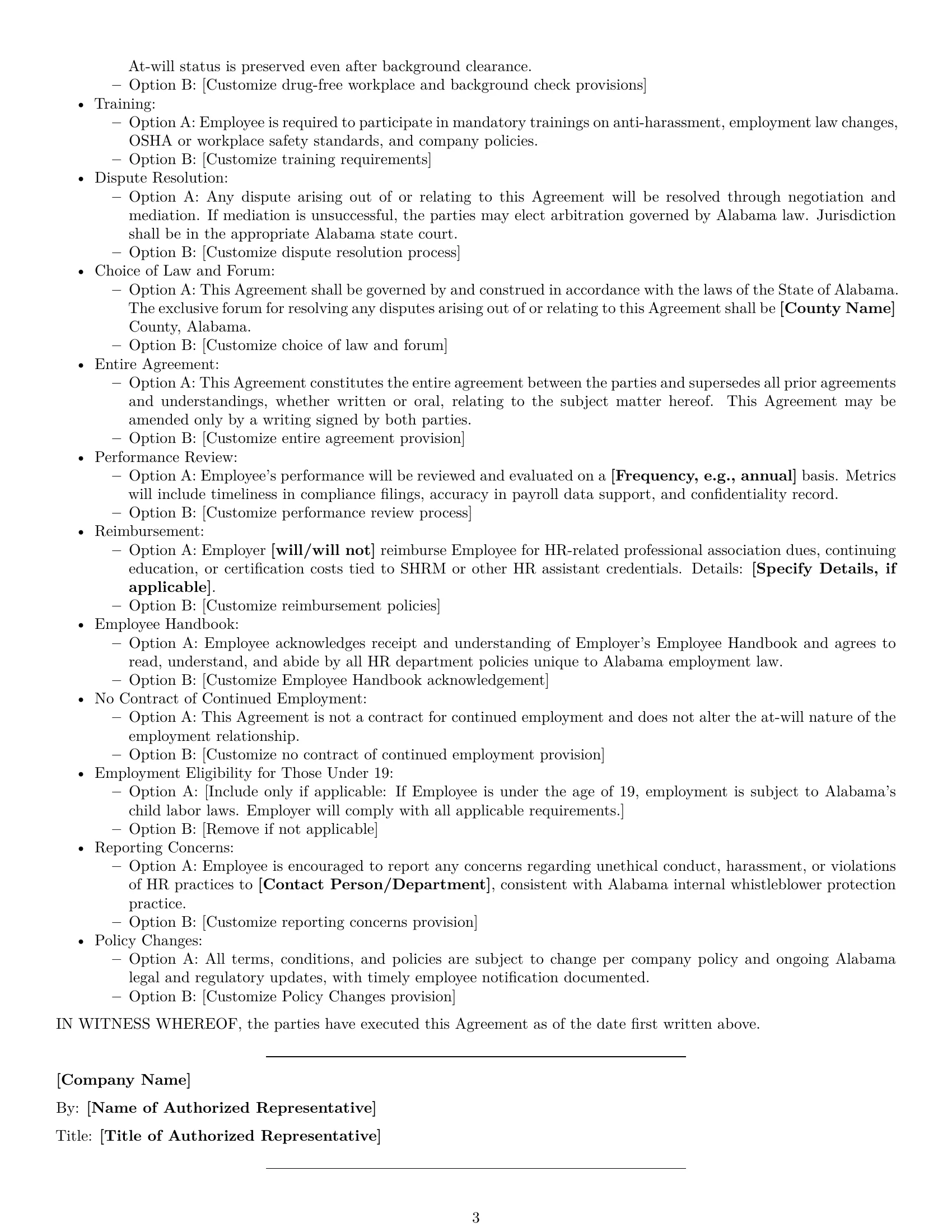 Preview page 3 of Free Alabama HR assistant employment contract template