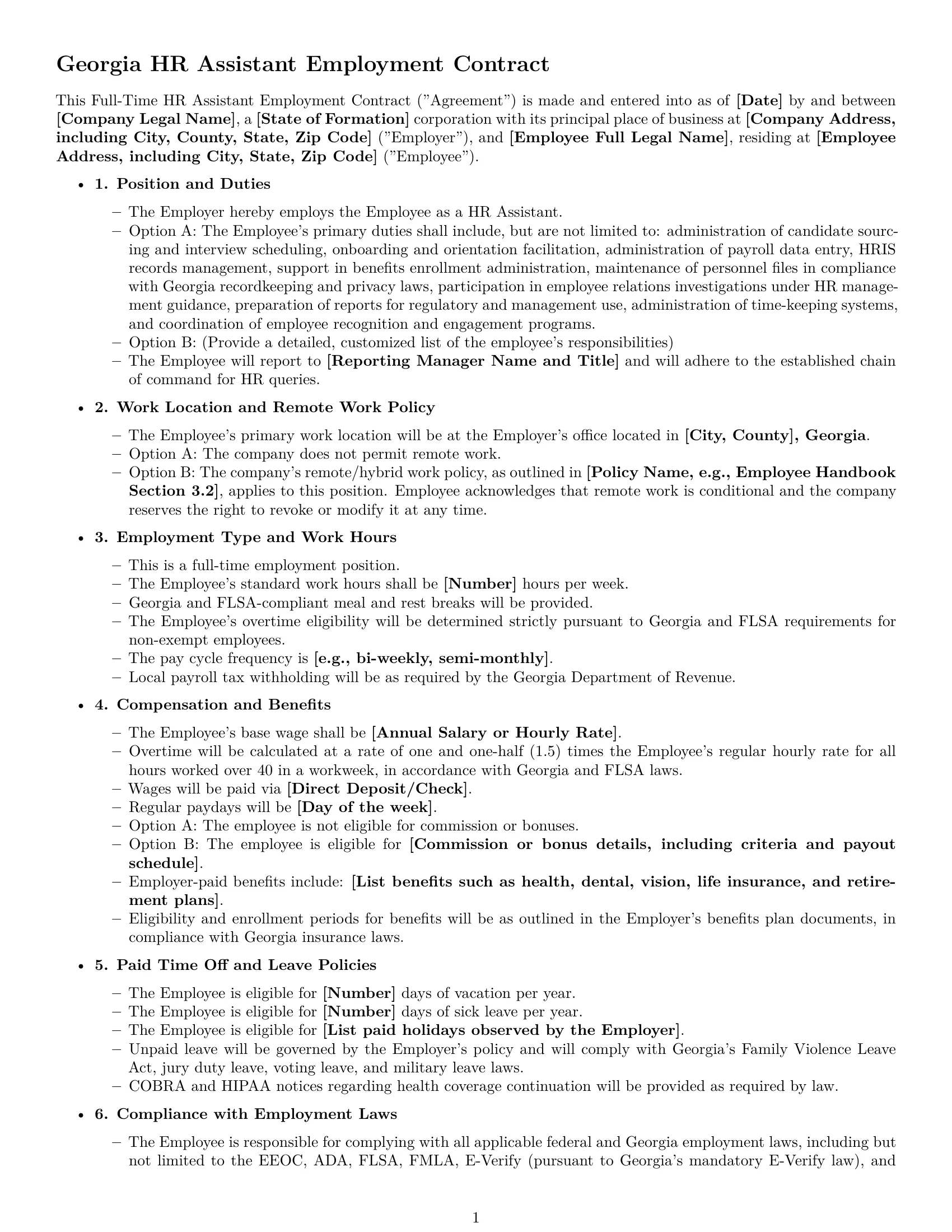 Preview page 1 of Free Georgia HR assistant employment contract template