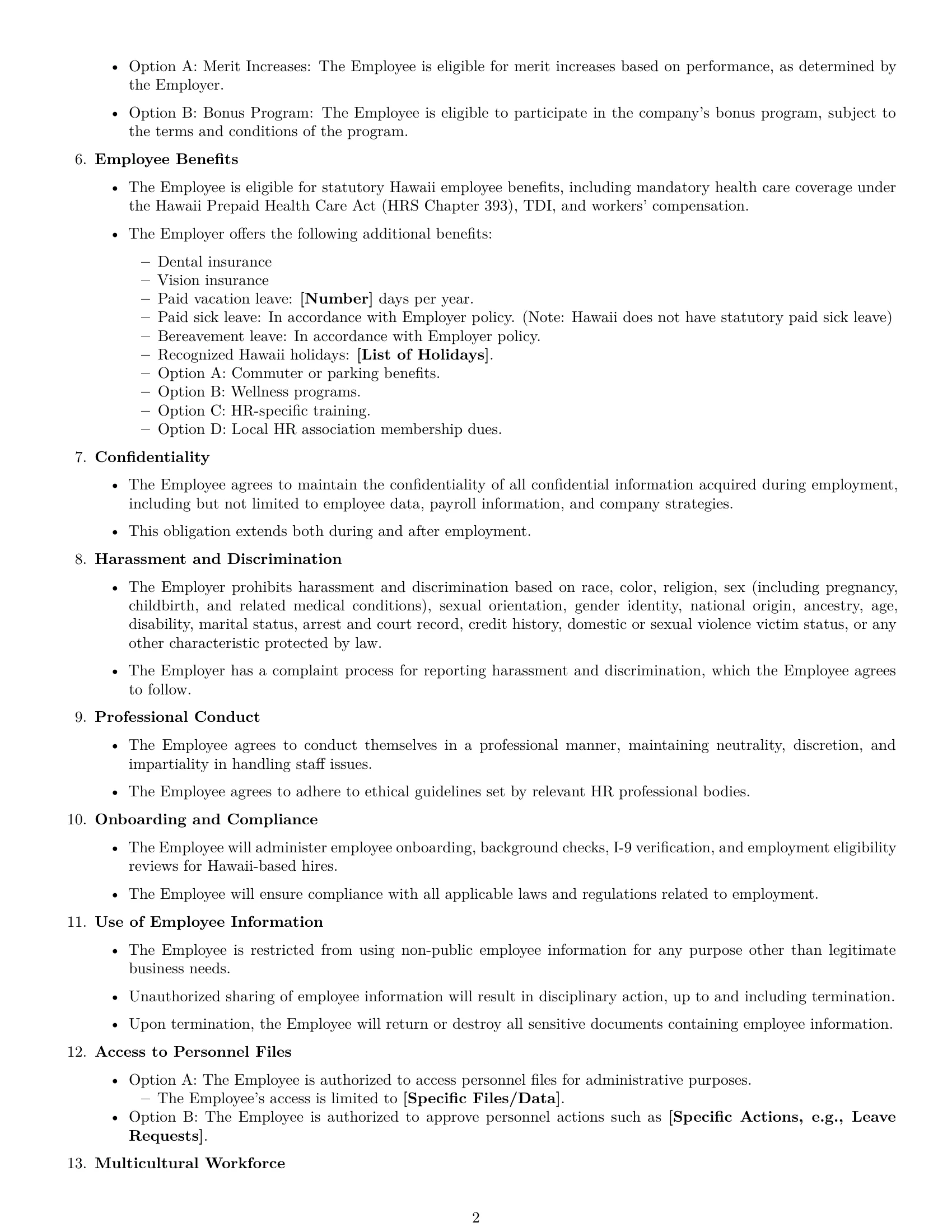 Preview page 2 of Free Hawaii HR assistant employment contract template