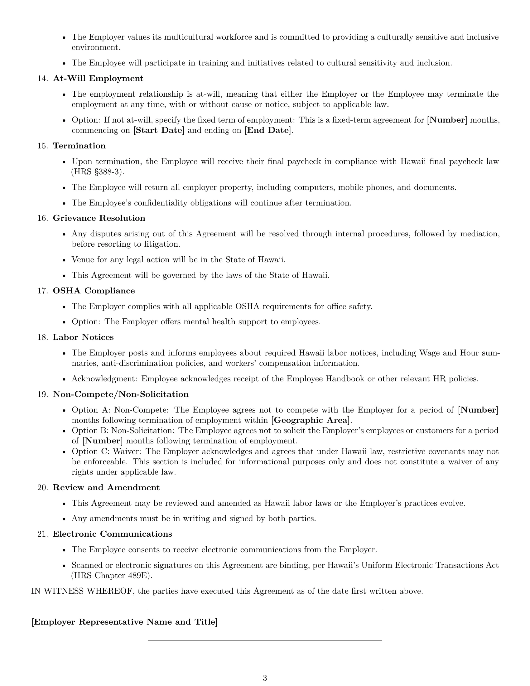 Preview page 3 of Free Hawaii HR assistant employment contract template