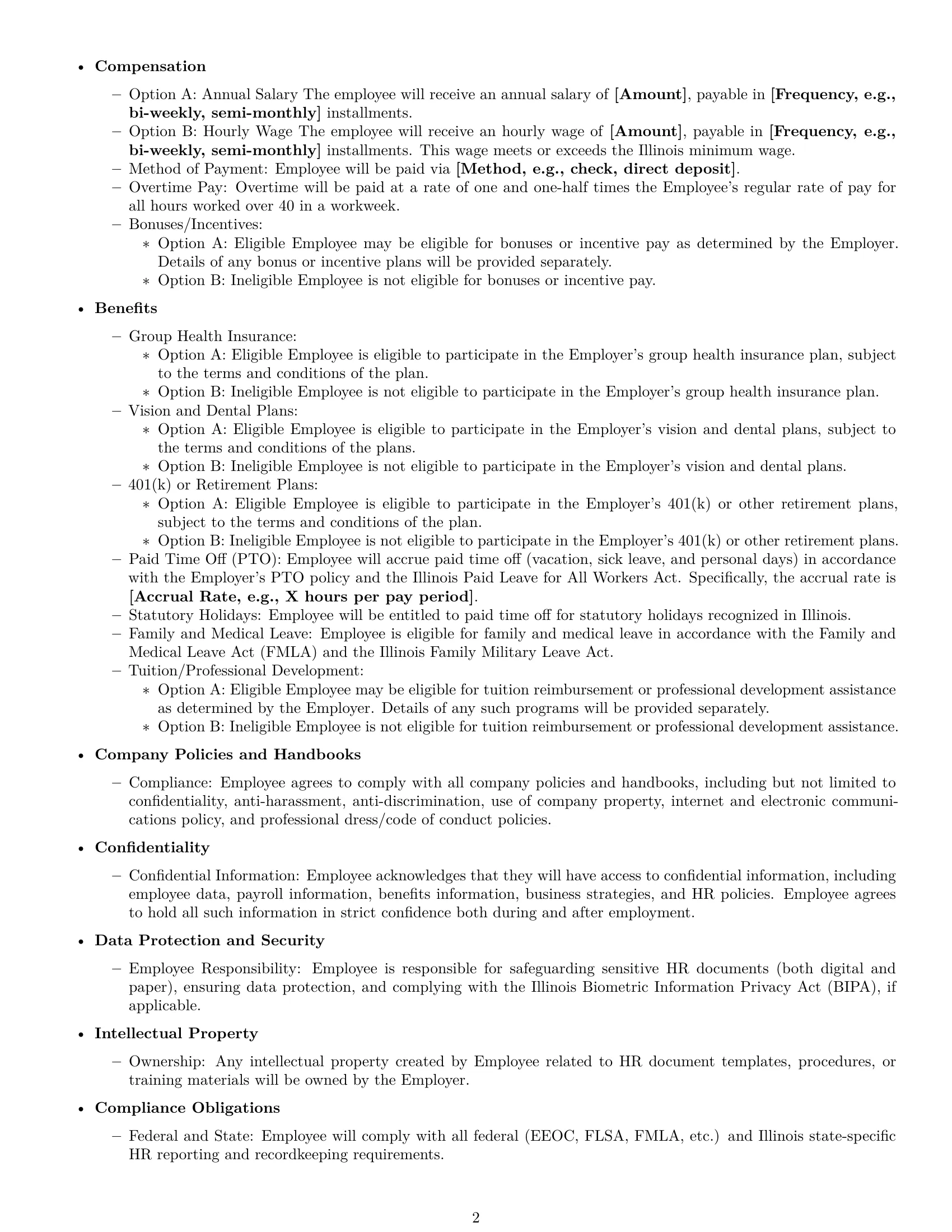 Preview page 2 of Free Illinois HR assistant employment contract template