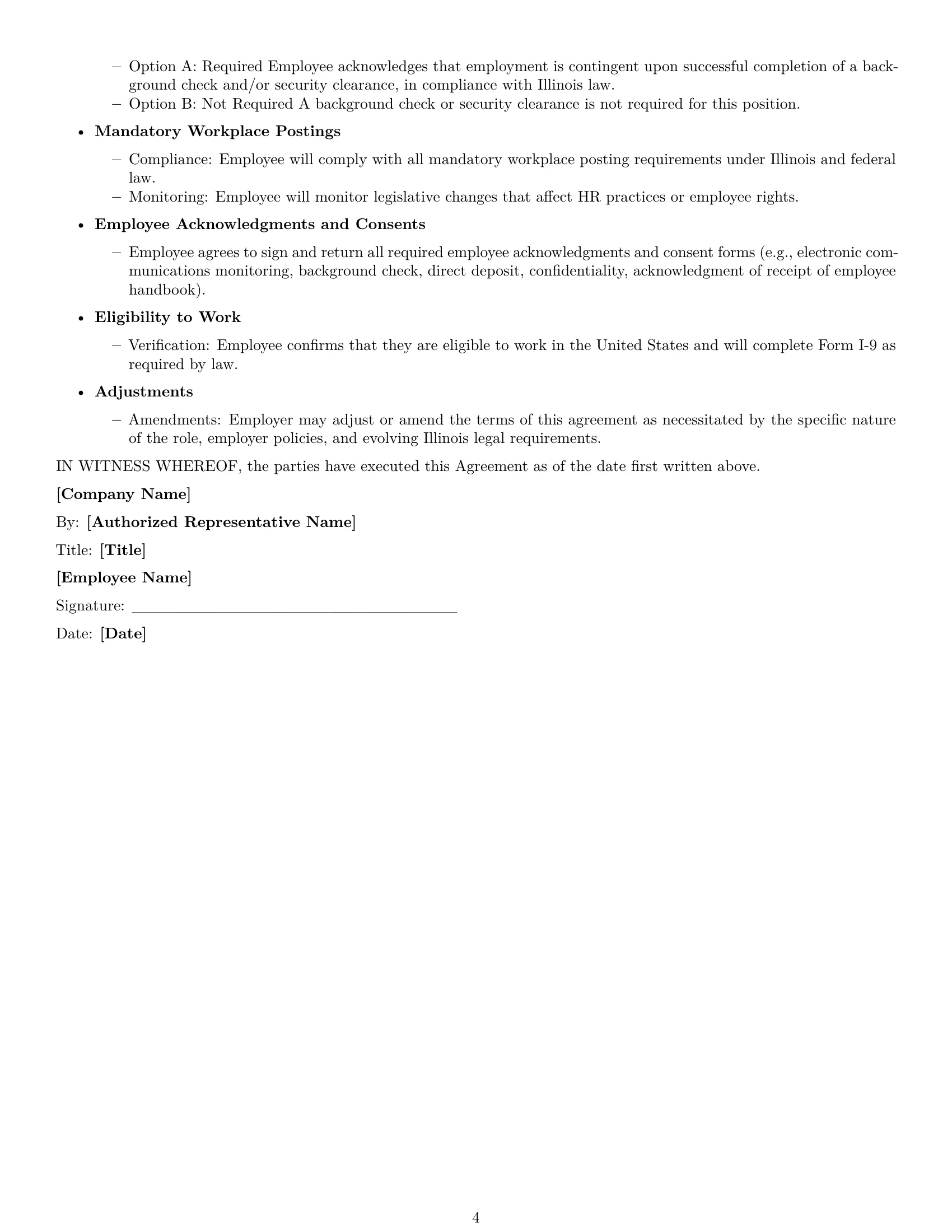 Preview page 4 of Free Illinois HR assistant employment contract template