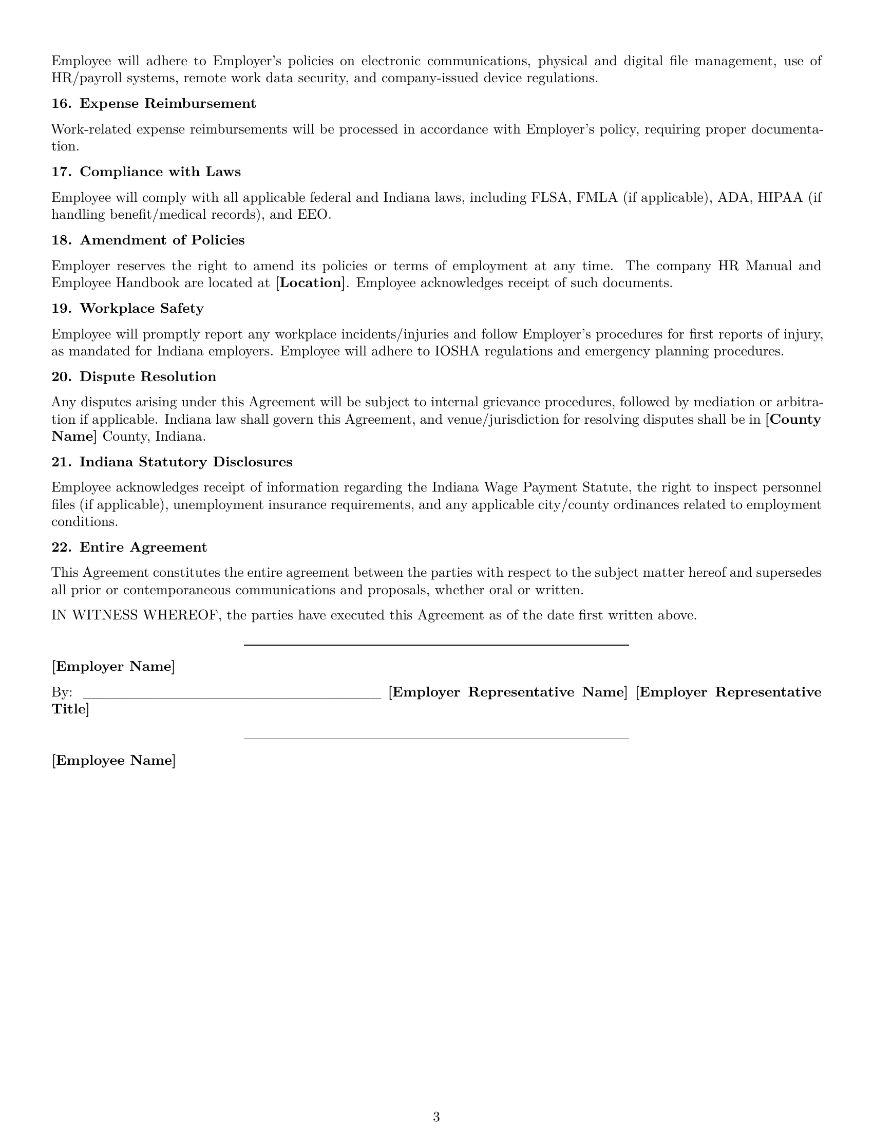 Preview page 3 of Free Indiana HR assistant employment contract template