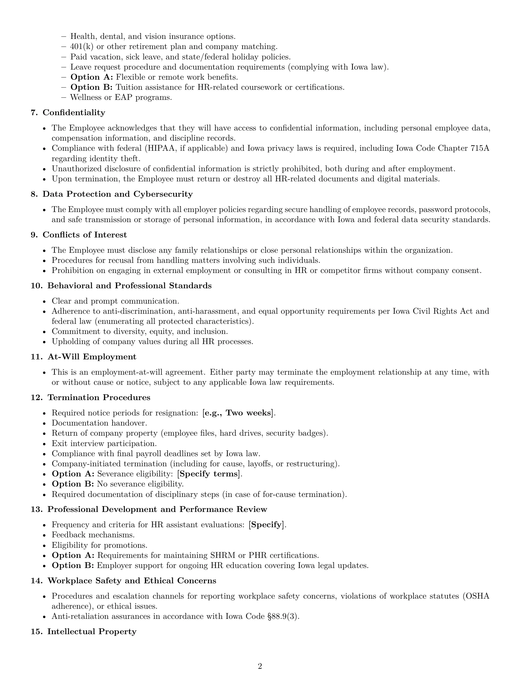 Preview page 2 of Free Iowa HR assistant employment contract template
