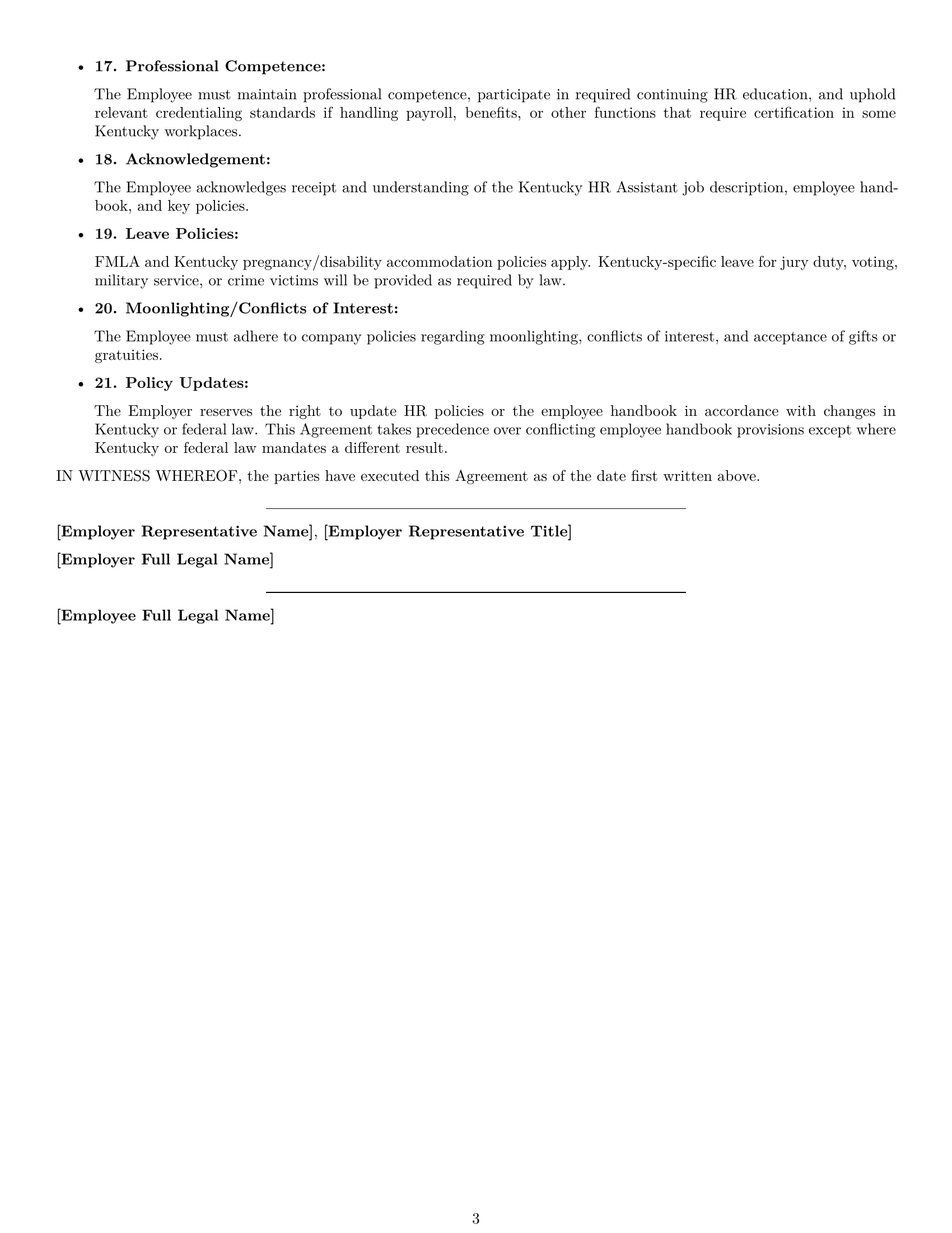 Preview page 3 of Free Kentucky HR assistant employment contract template