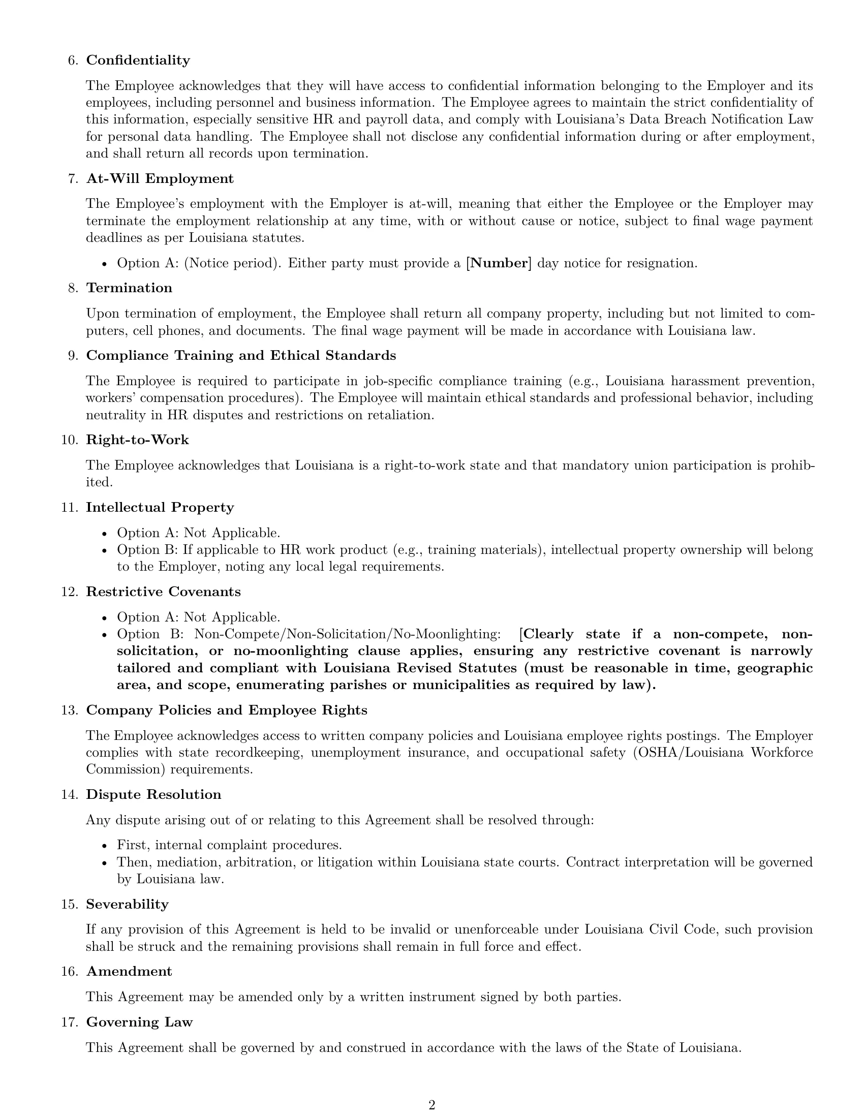 Preview page 2 of Free Louisiana HR assistant employment contract template