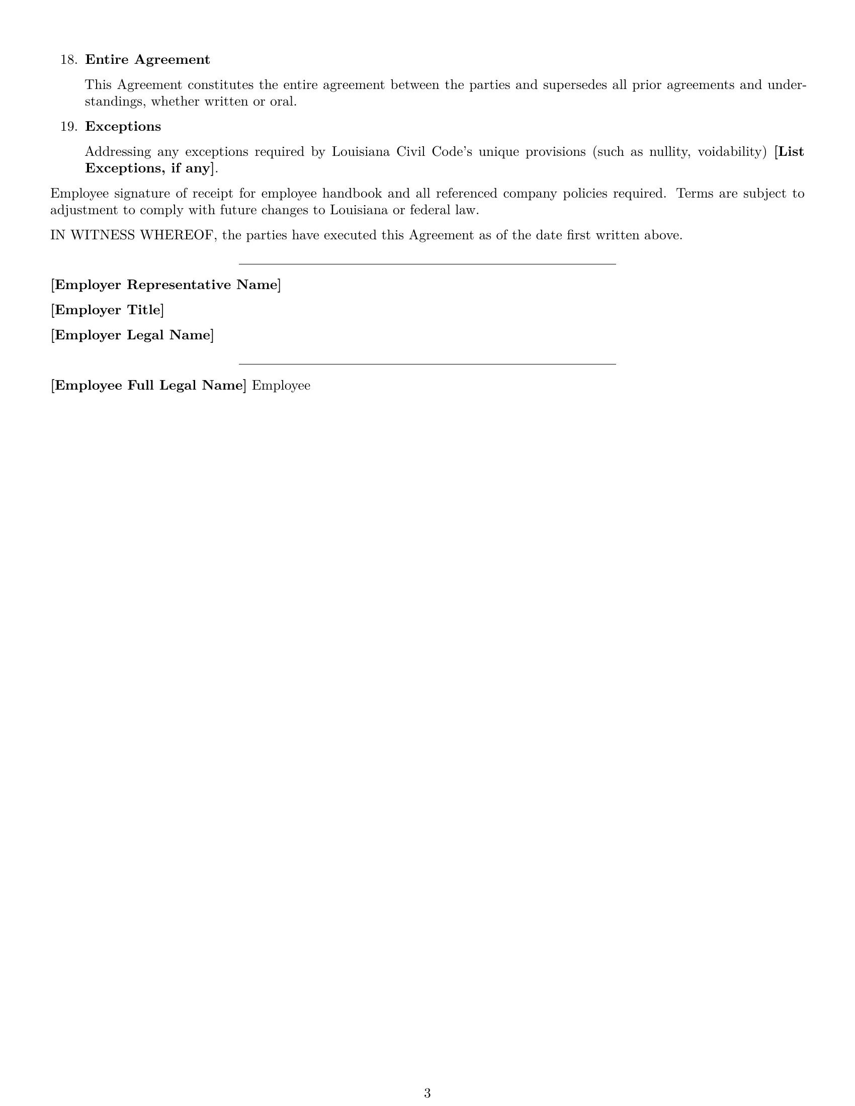 Preview page 3 of Free Louisiana HR assistant employment contract template