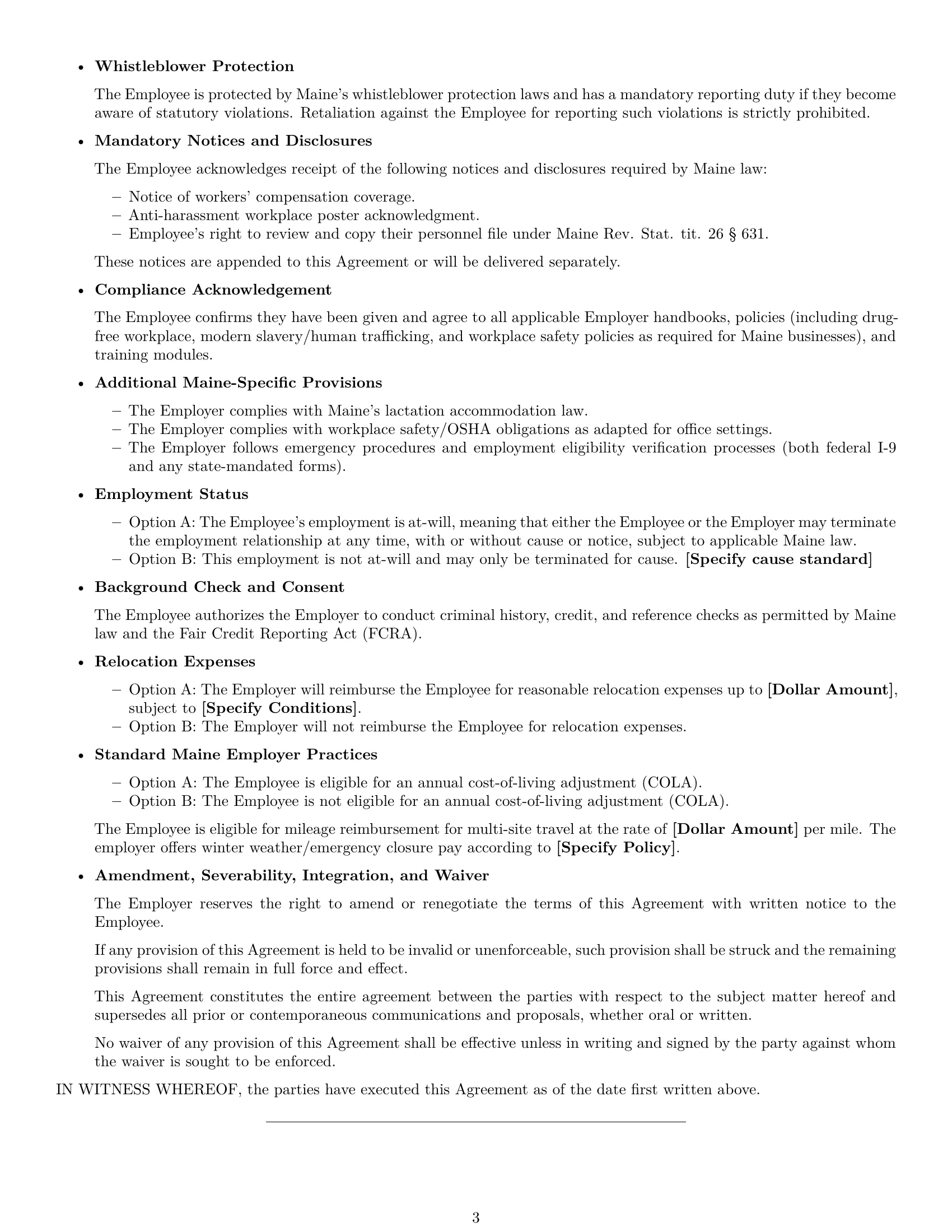 Preview page 3 of Free Maine HR assistant employment contract template